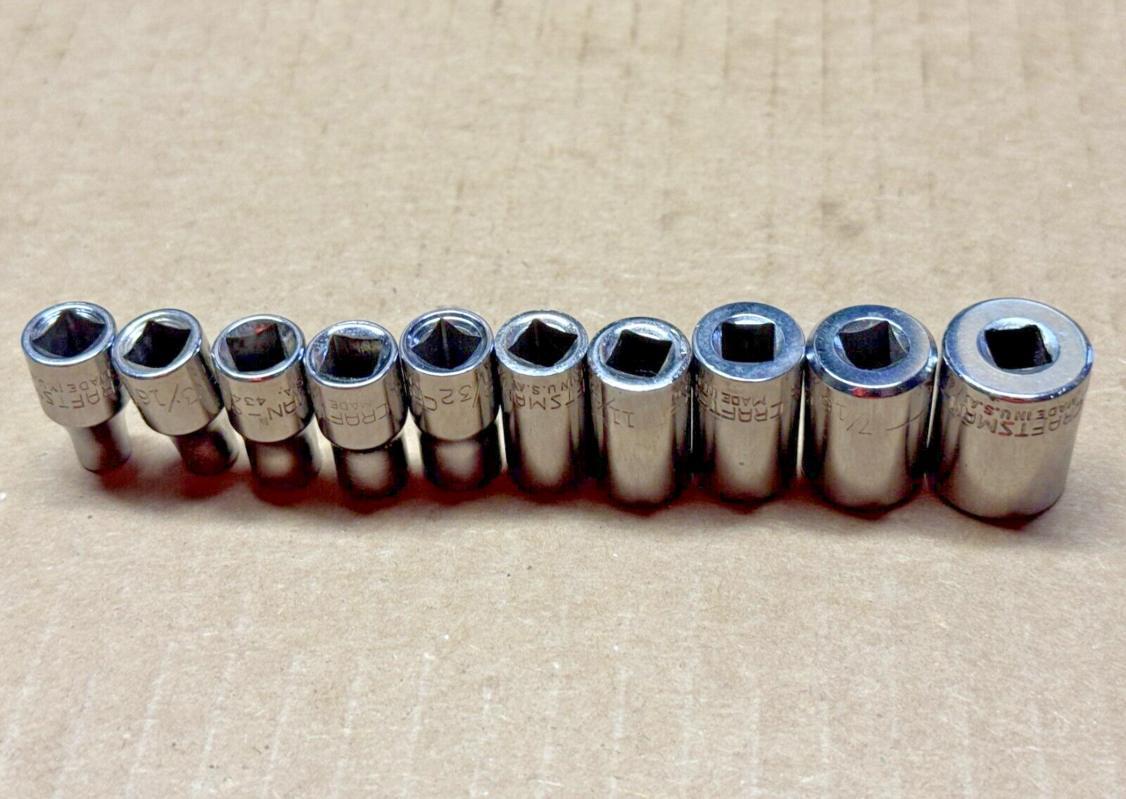 Set of 10 Craftsman USA 1/4″ Drive Sockets 6pt. 5/32″ to 1/2″ Various Series