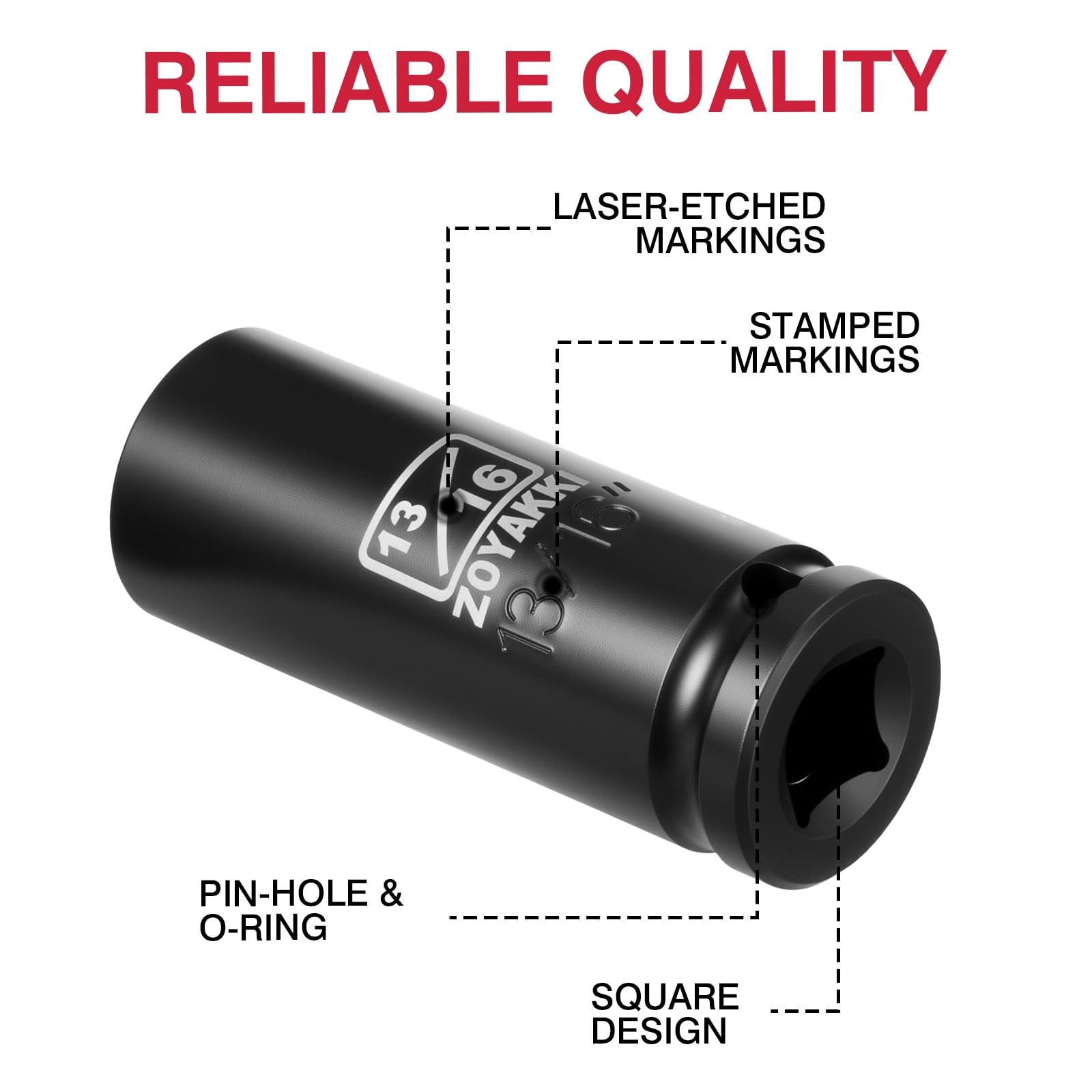 ZOYAKKI 6-Point 1/2-Inch Drive Deep Impact Socket- 13/16″ (SAE), 13/16″in.