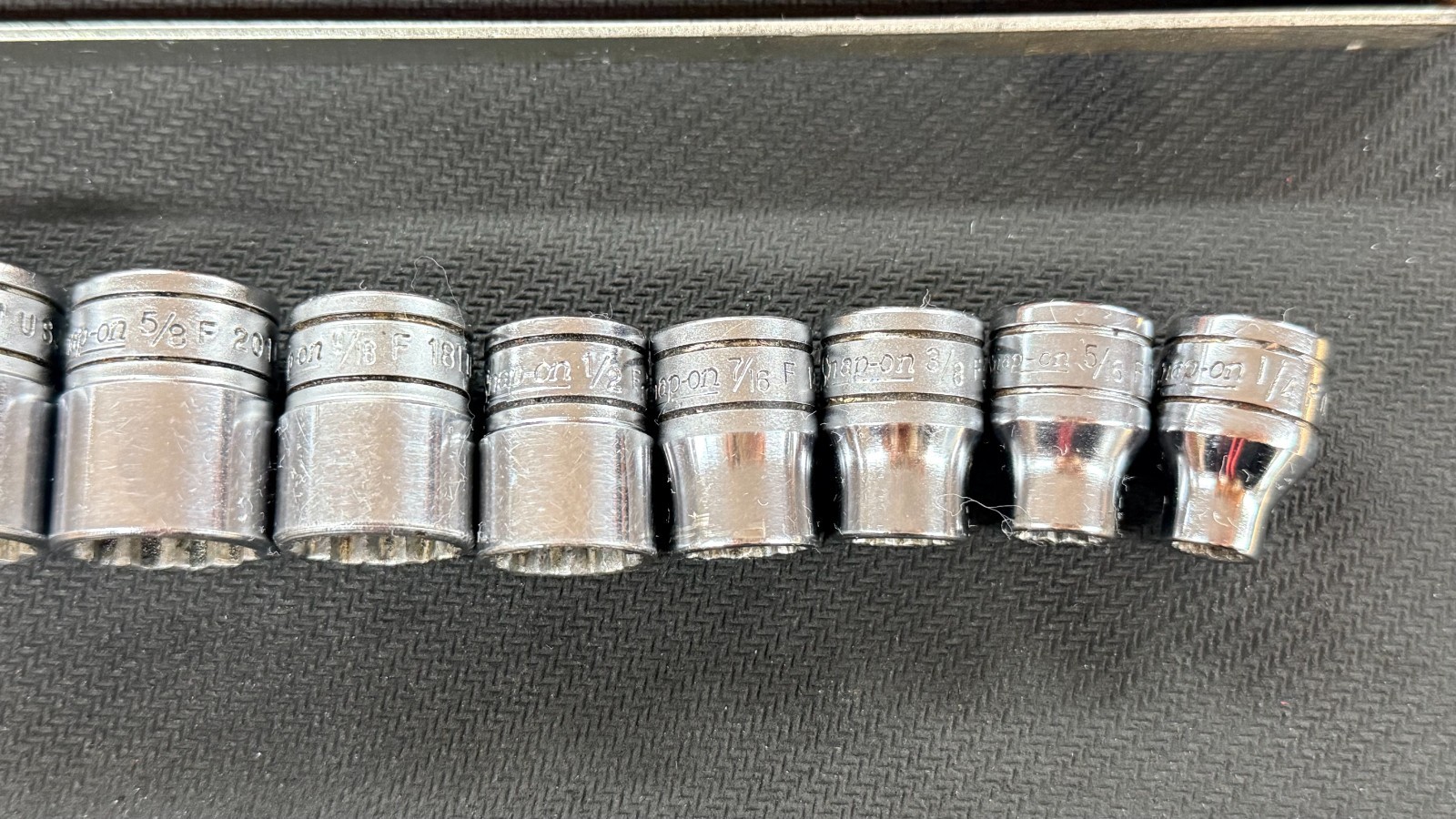 Snap On Socket Set F Series- W/ Vintage Metal Holder – 11 Sockets – LOT #2