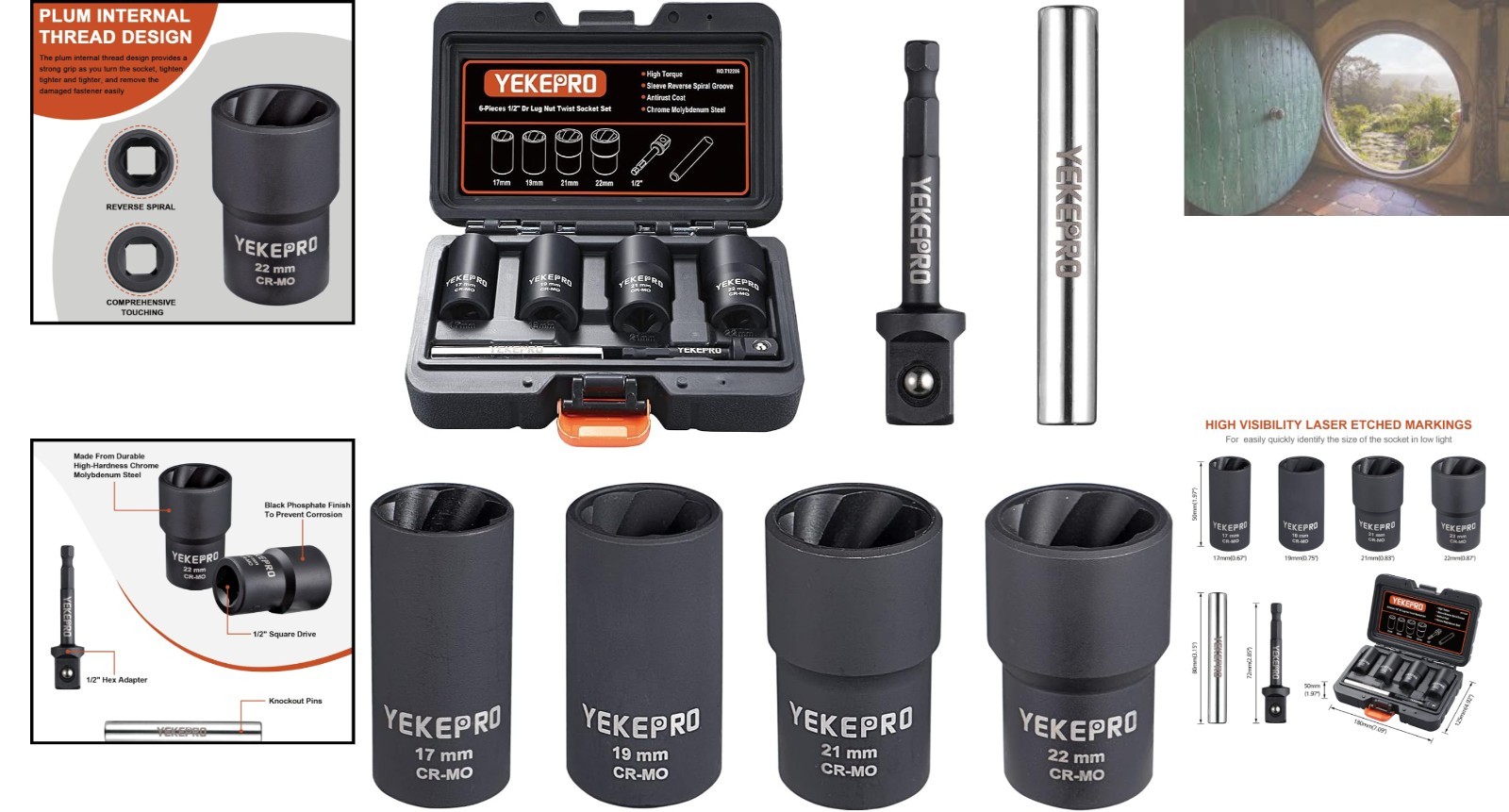 6-Piece Lug Nut Extractor Set: 1/2-Inch Drive Chrome Molybdenum Steel Kit