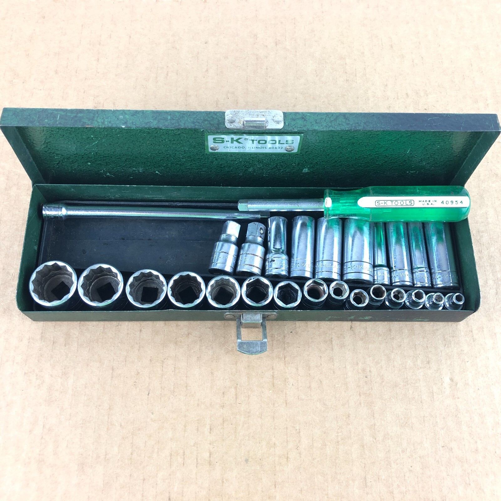 SK Tools 27 Pc Socket Set With Metal Box SAE 1/4″ & 3/8″ Drive Shallow Deep USA