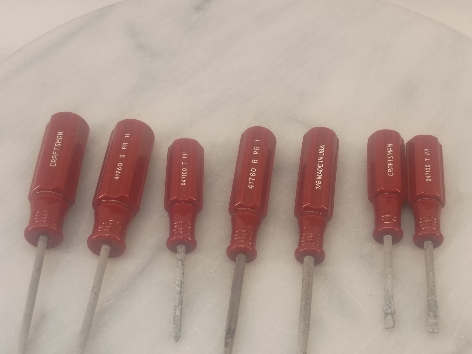Lot Of 7 Vintage Craftsman USA Red Handle Mini Screwdrivers Phillips Regular