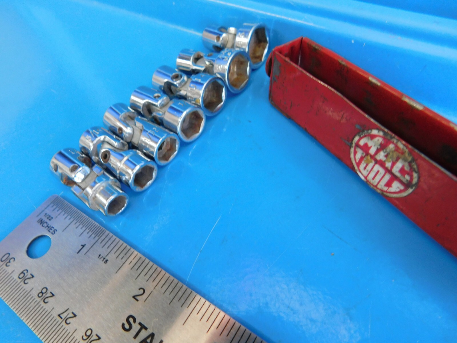USED,MAC TOOLS «1/4 IN. THRU 9/16 IN » 1/4 DR. UNIVERSAL SOCKETS, LOT OF 7 USA