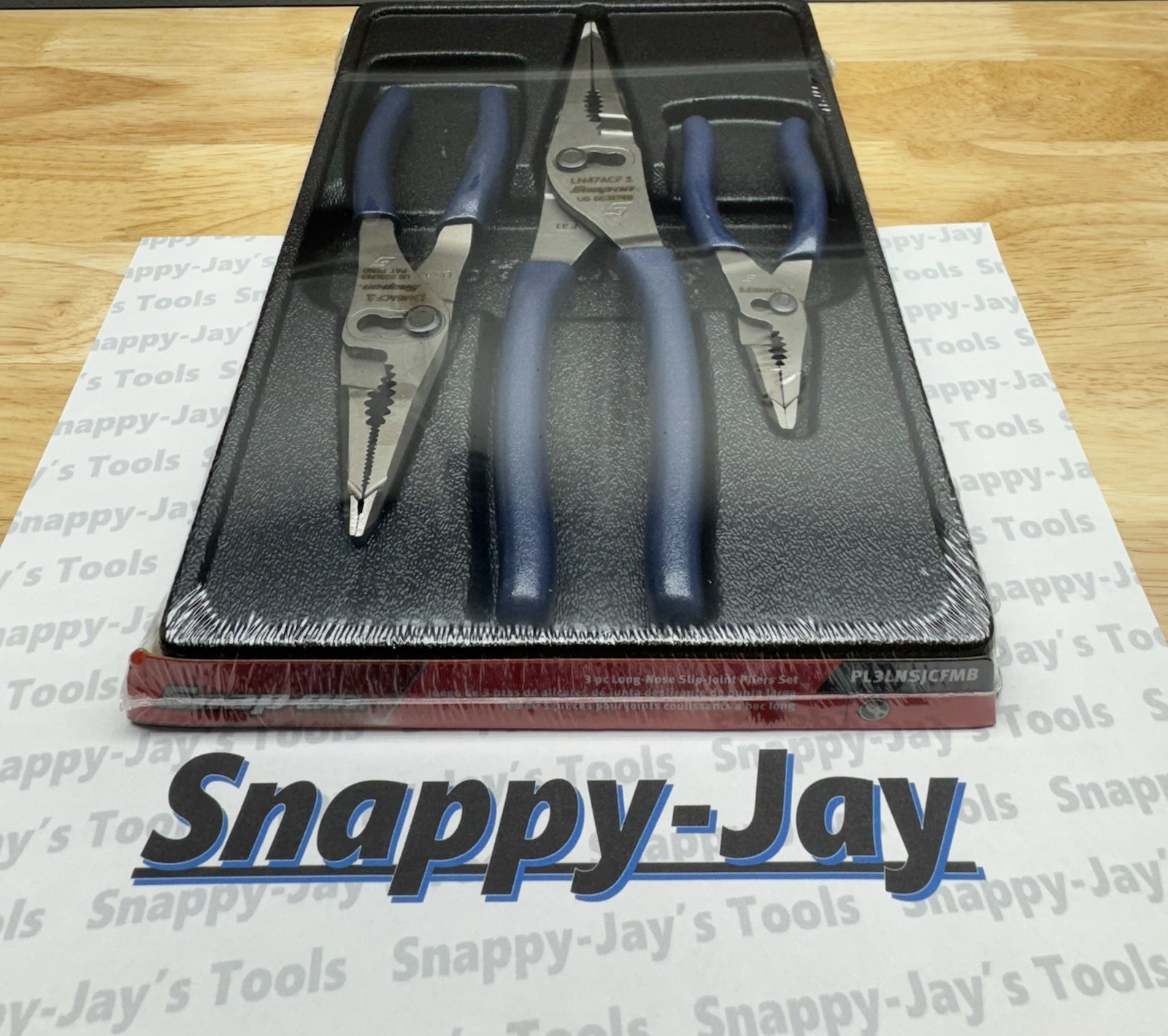 Snap-On Tools USA NEW POWER BLUE 3pc Long Nose Slip Joint Pliers Set PL3LNSJCFMB
