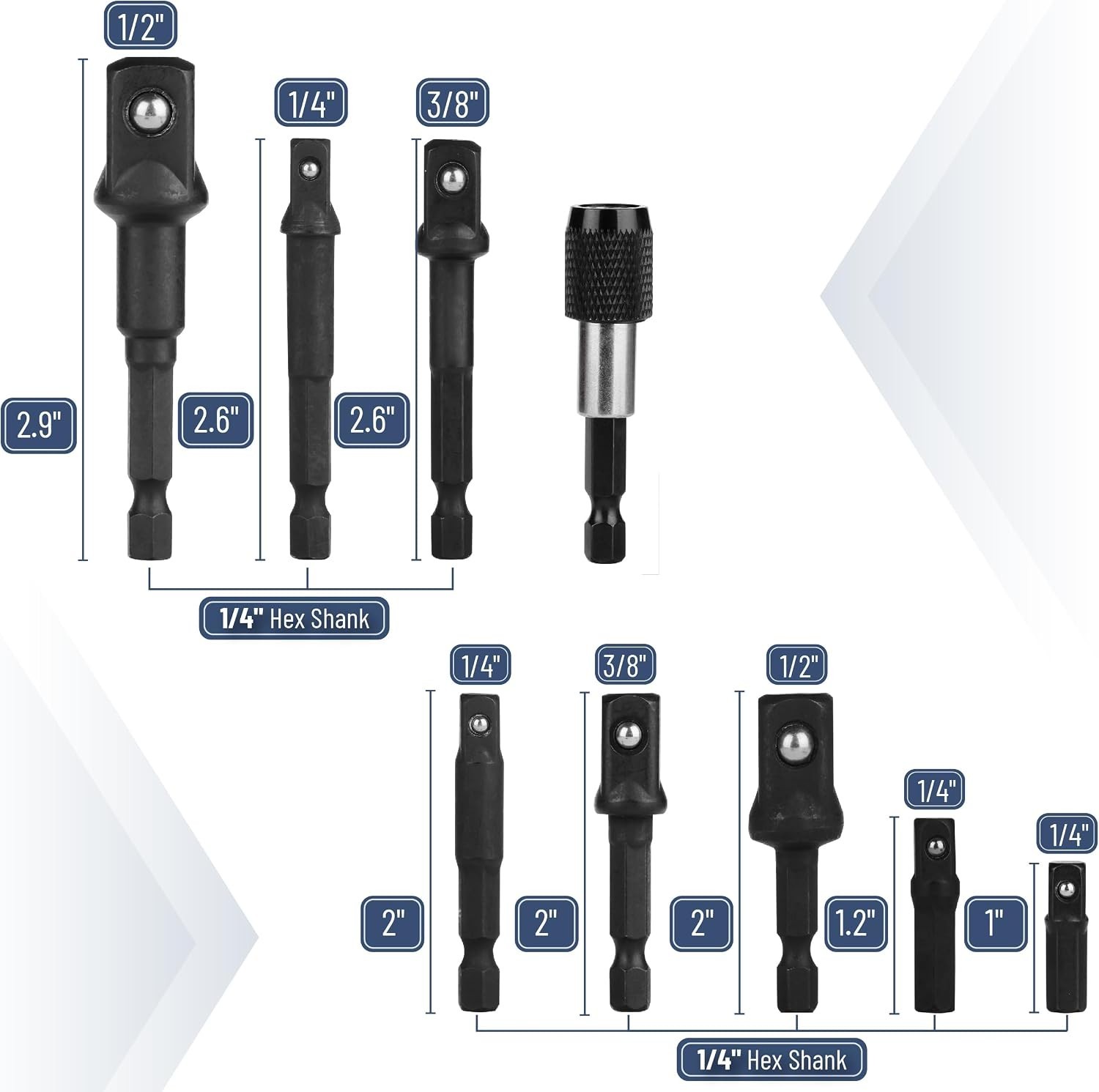 Versatile 9-Piece Socket Adapter Set: 1/4″, 3/8″, 1/2″ Drives & Safety Features