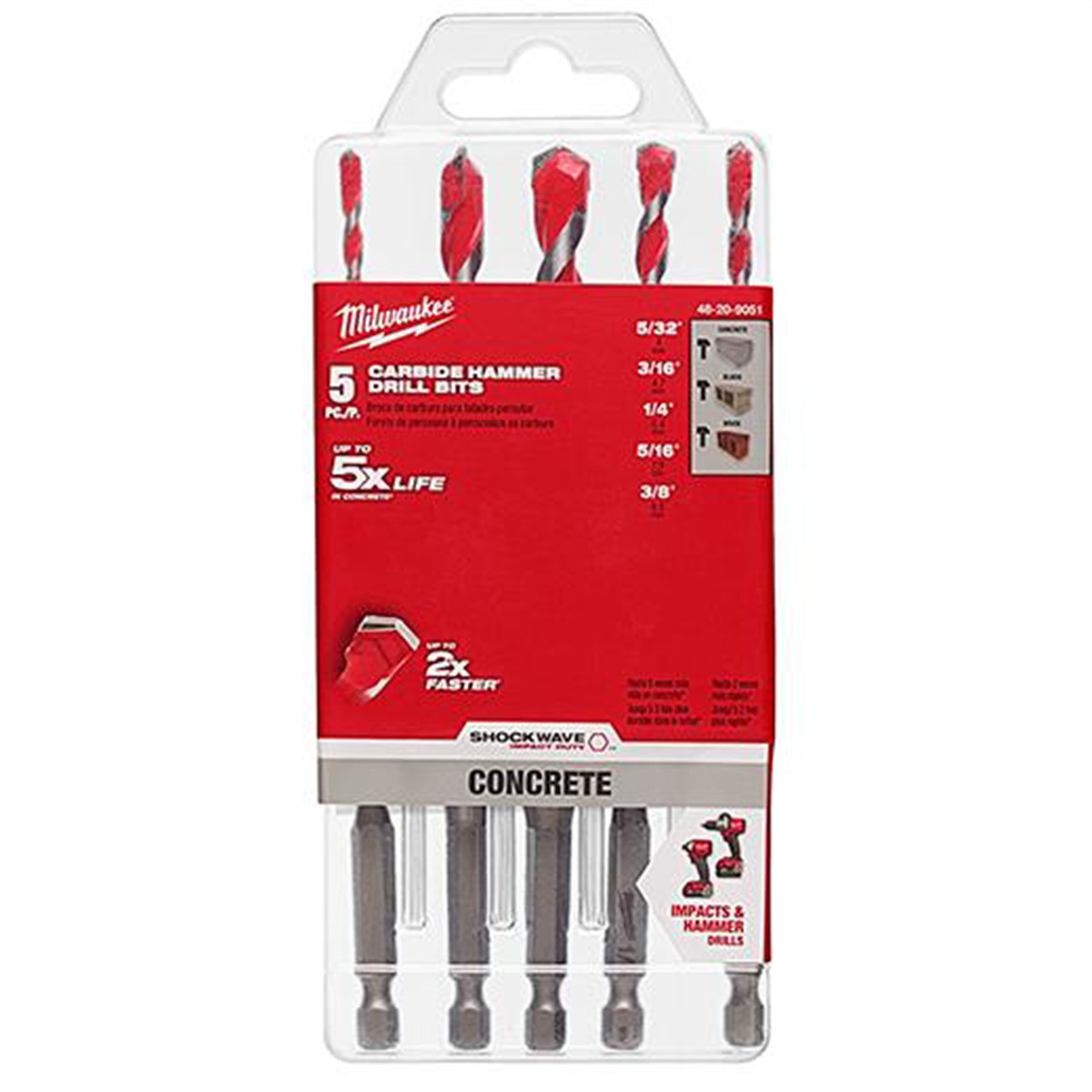 Milwaukee Tool 5PC. SHOCKWAVE Impact Duty Carbide Hammer Drill Bit Set