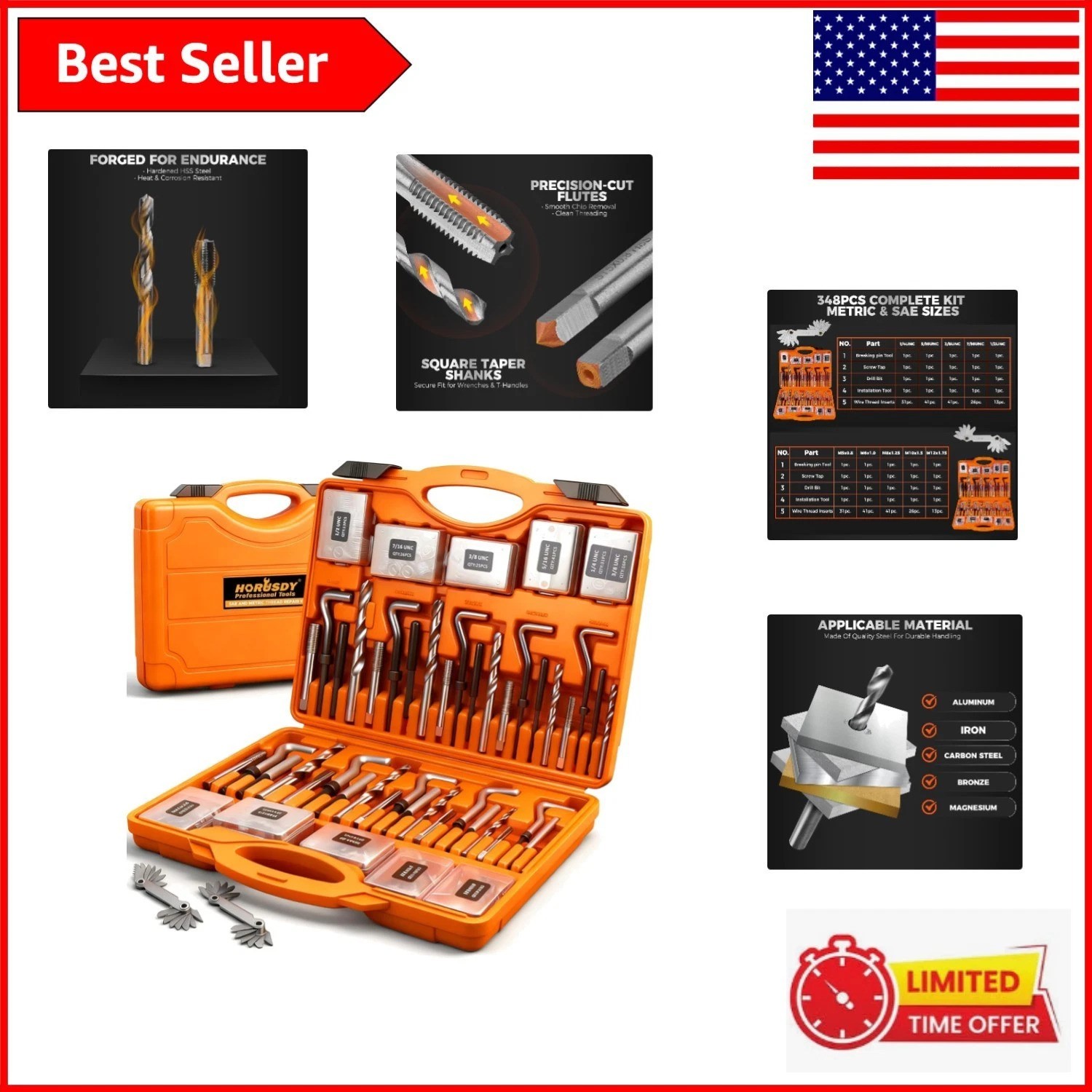 Professional 348-Piece Thread Repair Kit – HSS Drill Bits & Helicoil Set Inside