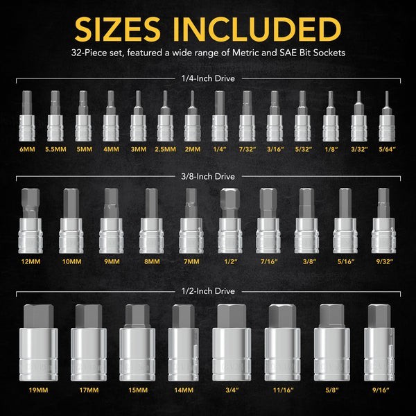 LEXIVON 32pc Hex Bit Socket Set (Metric & SAE)(LOW PRICE!!!)