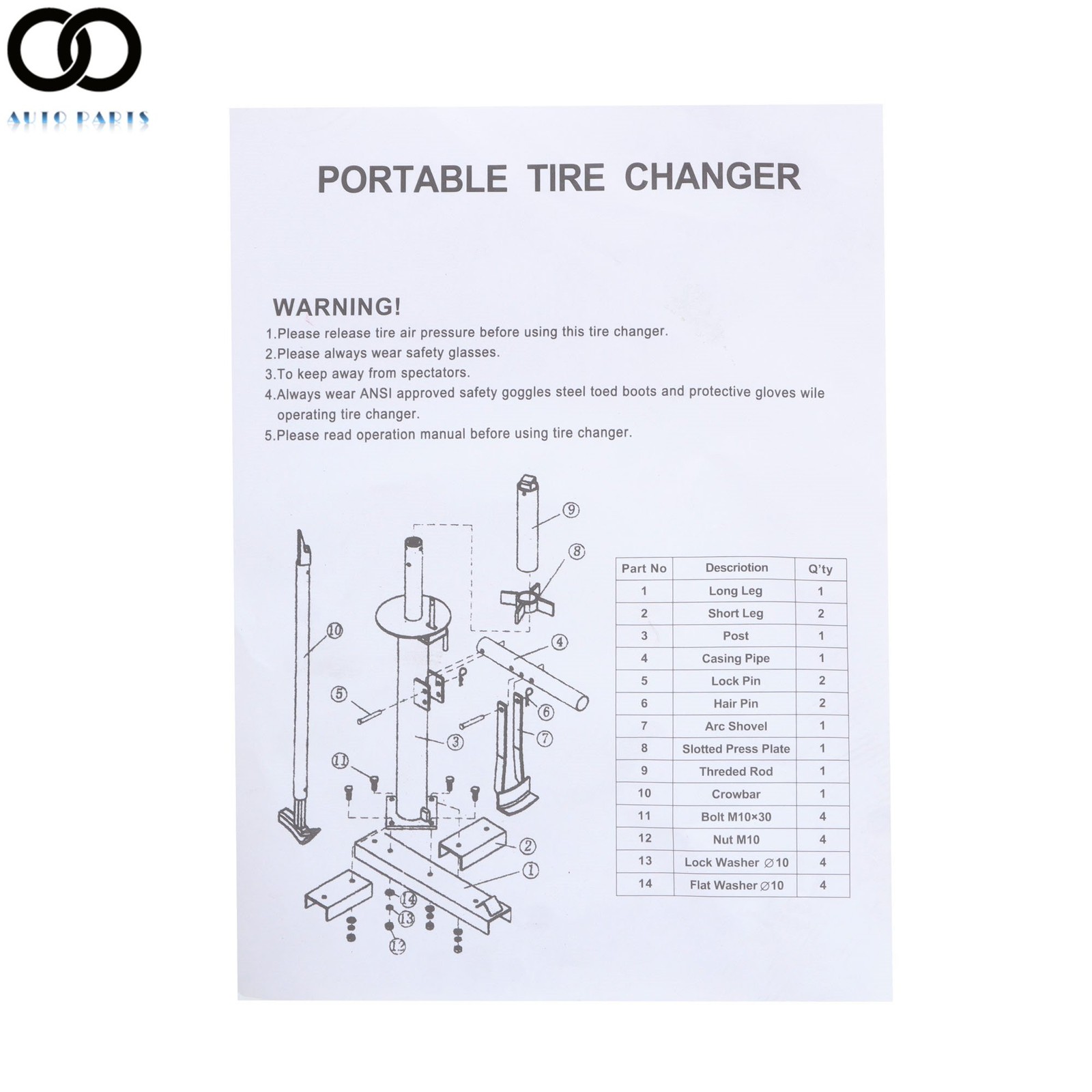 Manual Tire Changer For 8″ to 16″ Tires Portable Hand Bead Breaker Mounting Tool