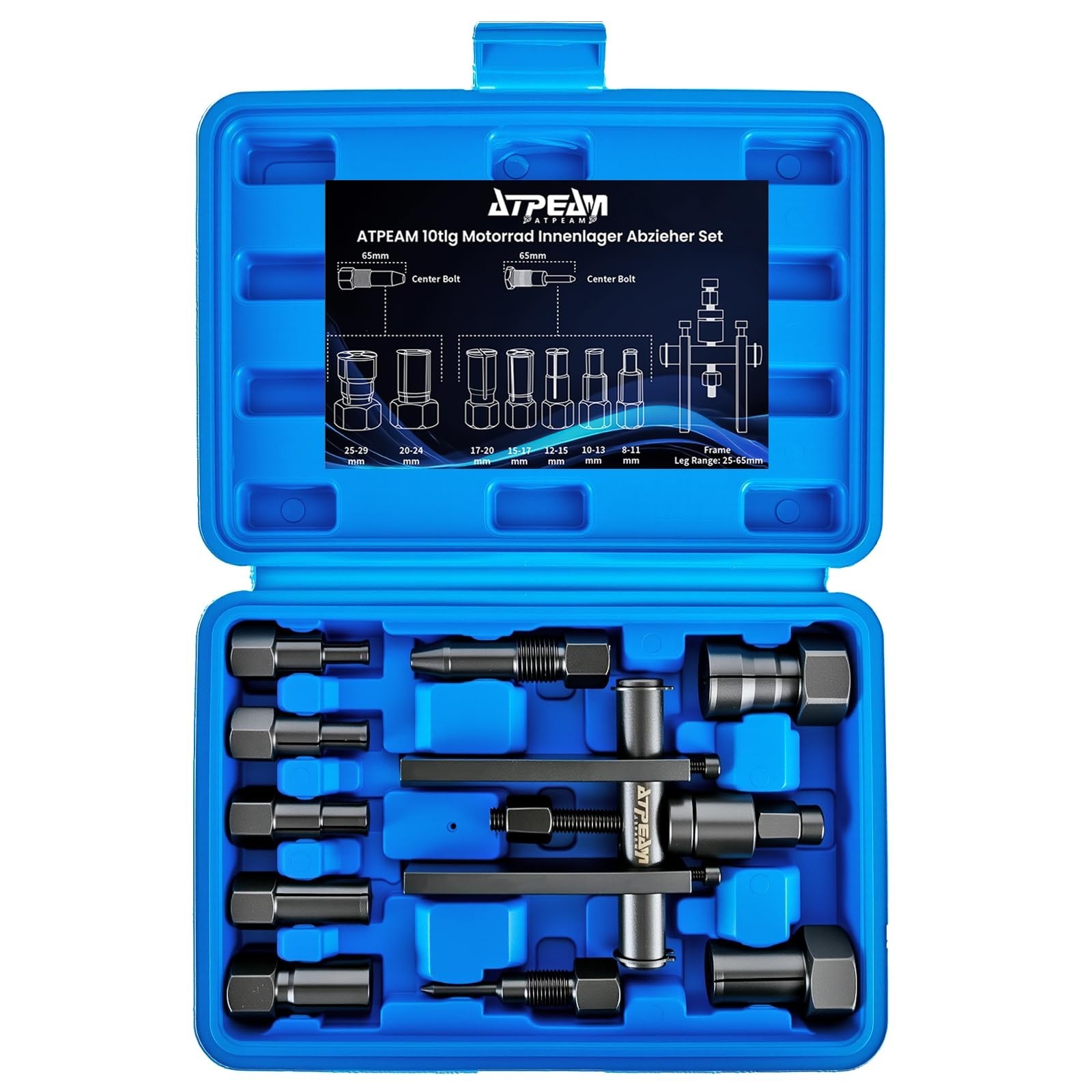 10pc Motorcycle Wheel Bearing Puller Set, 8-25mm Blind Hole Tool for Bearings Re