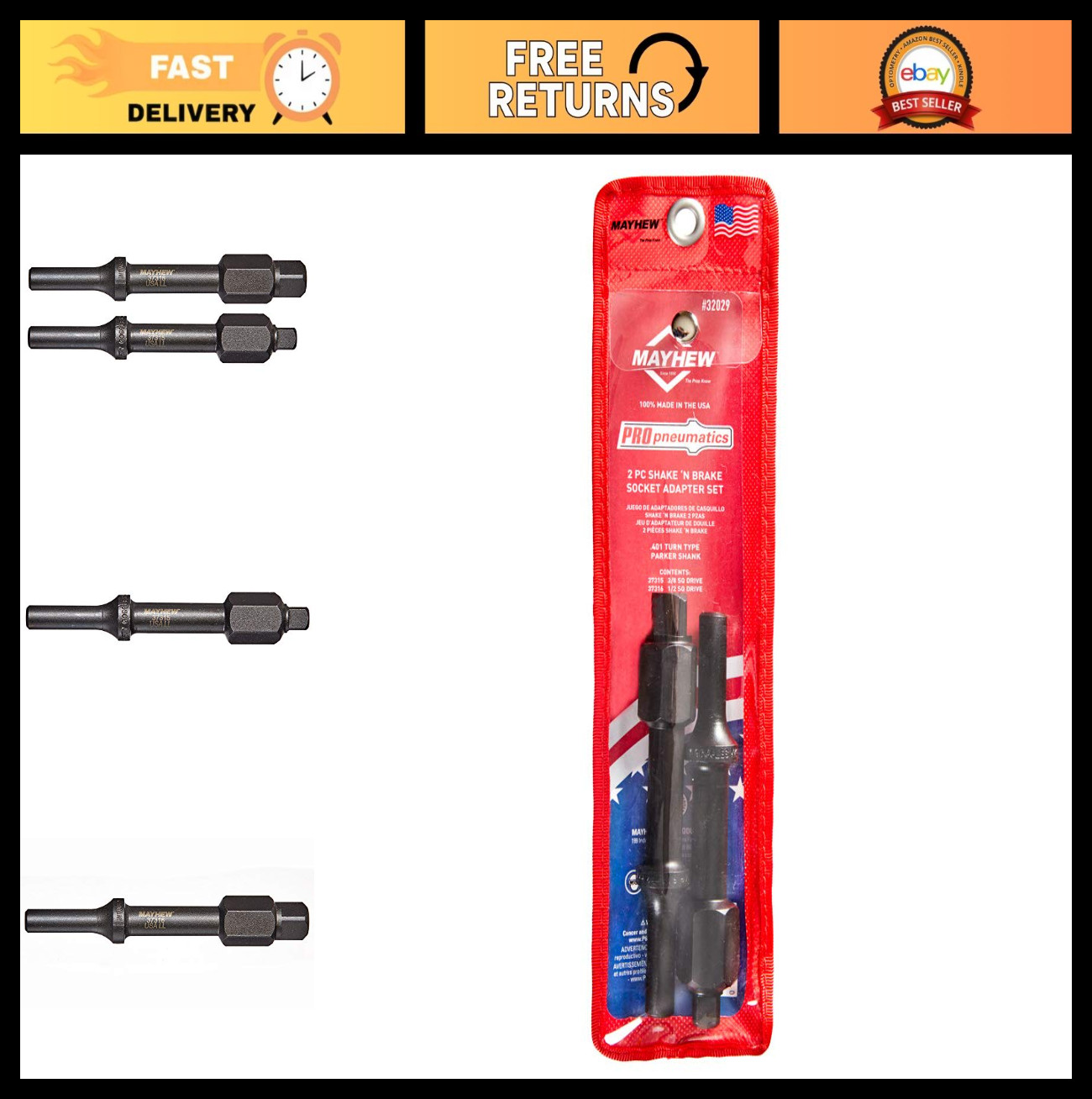 Pneumatic Bolt Breaker Socket Set – 2-Piece, Heavy Duty, Black Oxide Finish