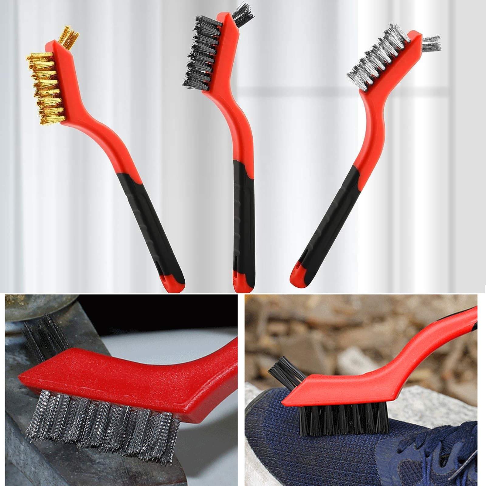 Wire Brush 9Pcs Metal Scrubber – Nylon/Brass/Stainless 9 PCS MULIT COLOR