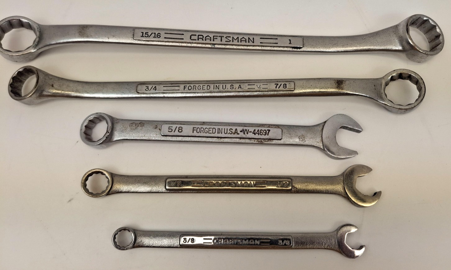 Lot of 5 Craftsman 12pt Double Box End and Combination SAE Wrenches Made In USA