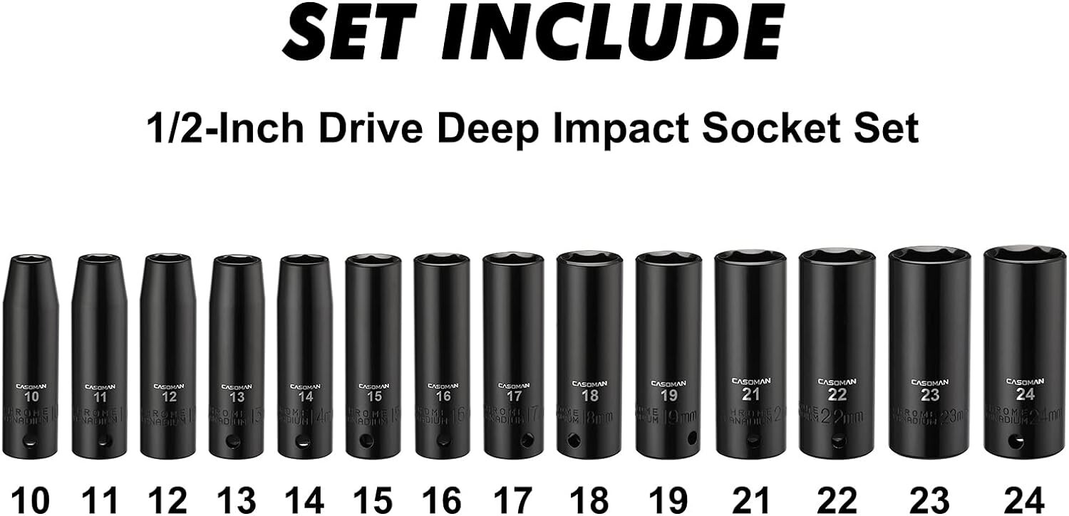 14-Piece 1/2-Inch Drive Deep Impact Socket Set – Metric Chrome Vanadium