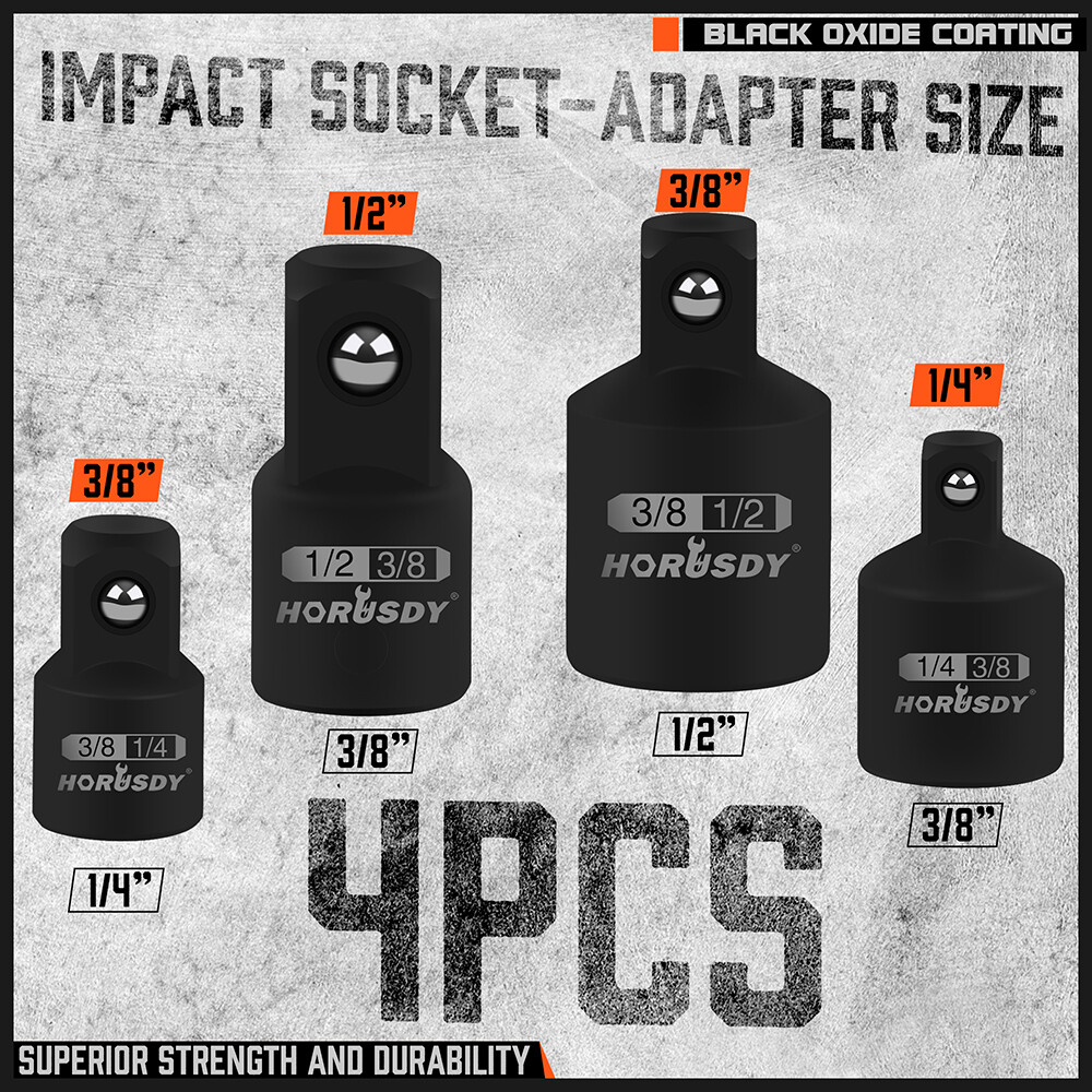 7pc Impact Socket Adapter Combo Kit Increaser Reducer Extension 1/4″ 3/8″ 1/2″