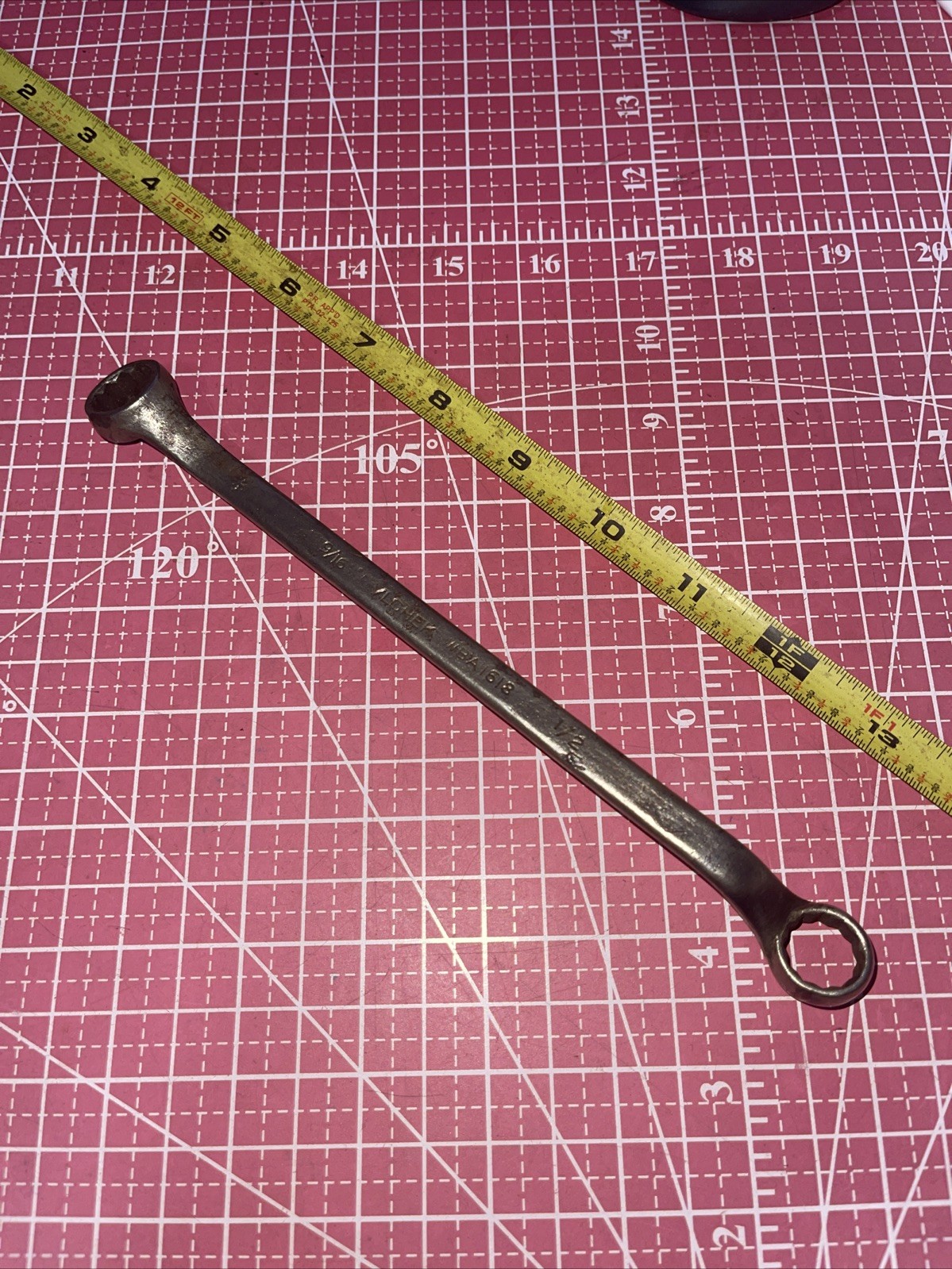 Vintage Vlchek USA WBA1618 1/2 X 9/16 In SAE 12 Point Offset Box End Wrench 1/2”