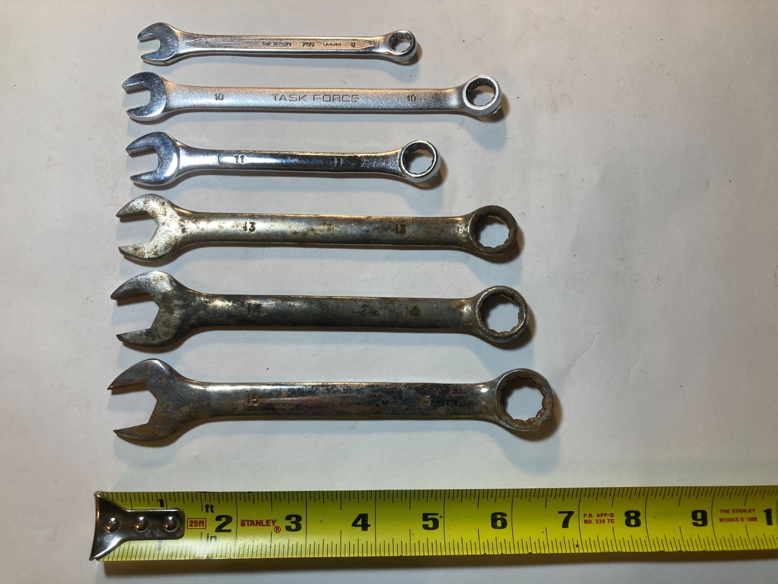 Vintage 6 Combination Wrenches 8, 10, 11, 13, 14, 15mm Steel Drop Forged Metric