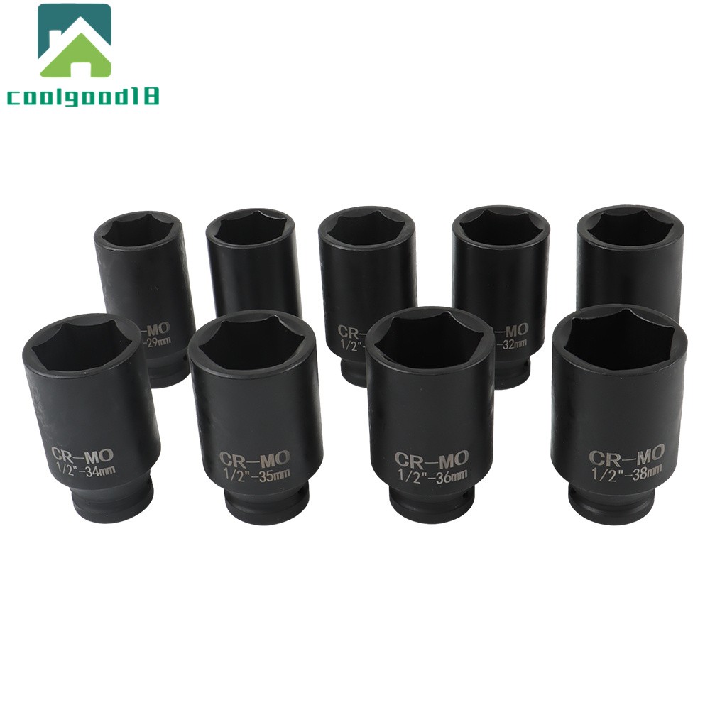 9Pcs 1/2″ Drive Metric Axle Hub Nut Socket Deep Impact Socket Tool Kit 29-38mm