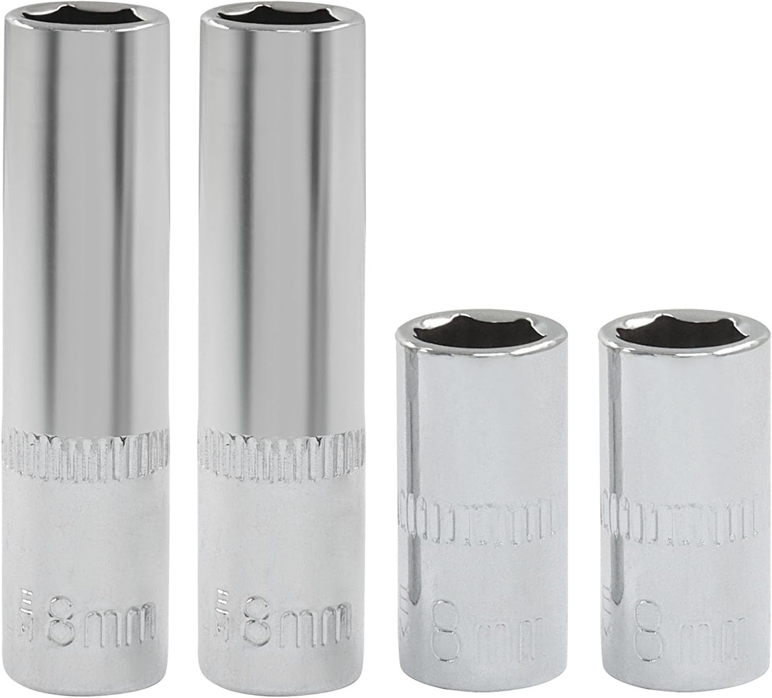 4Pcs Shallow & Deep Socket 8mm Socket 1/4 Inch Drive Metric 6 Point