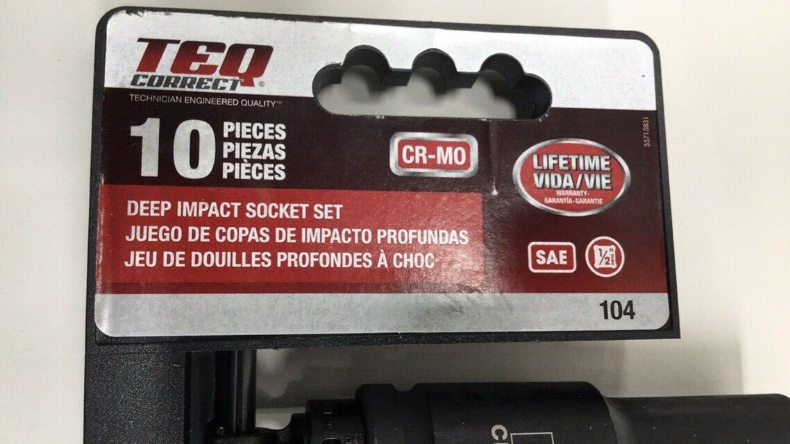 TEQ Correct 104 Deep Impact Socket Set 1/2″ Drive 10-Pieces From 7/16″ to 1″
