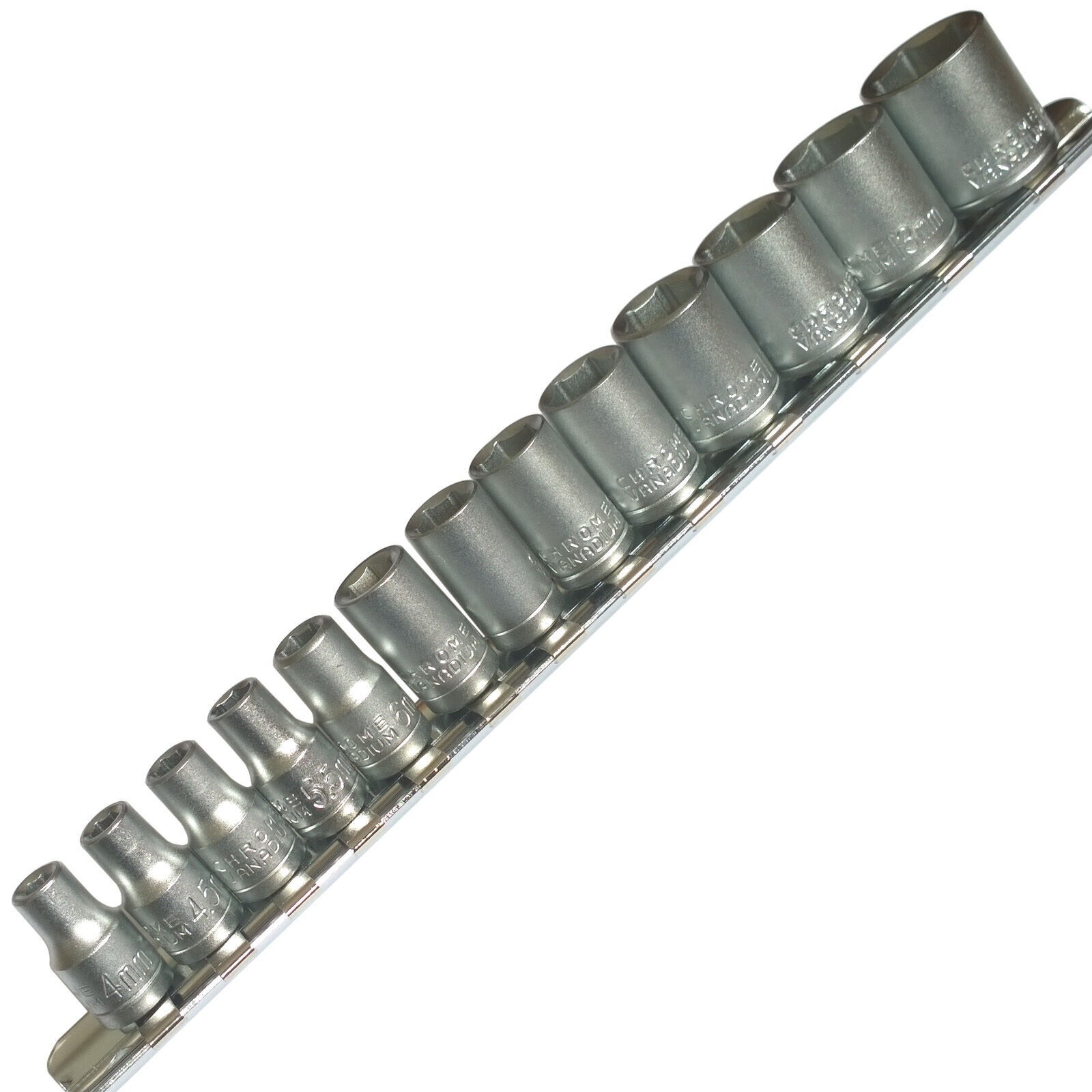 Socket Set 1/4 inch drive CRV Metric Sockets on rail 13 Sockets 4mm – 14mm