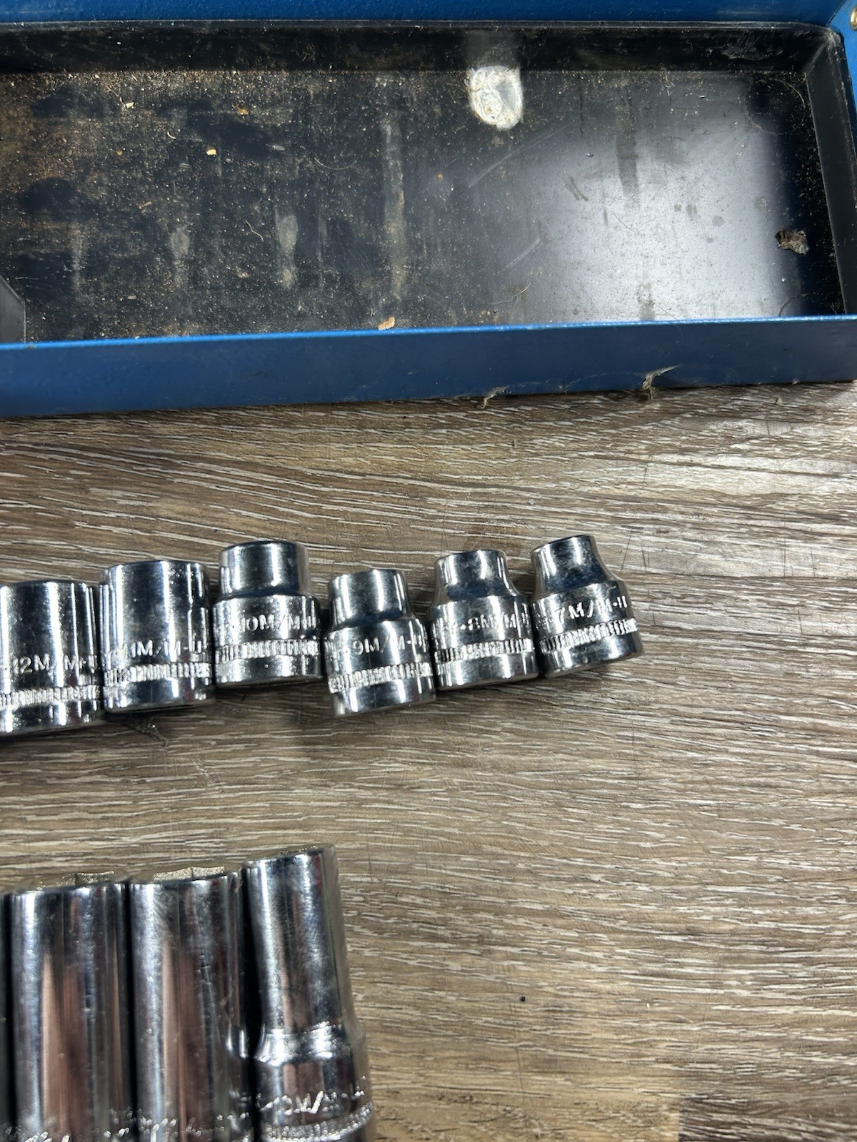 Vtg Kraeuter Tools Metric 3/8″ Drive Socket Ratchet Set Shallow Deep 7-19mm 6 pt