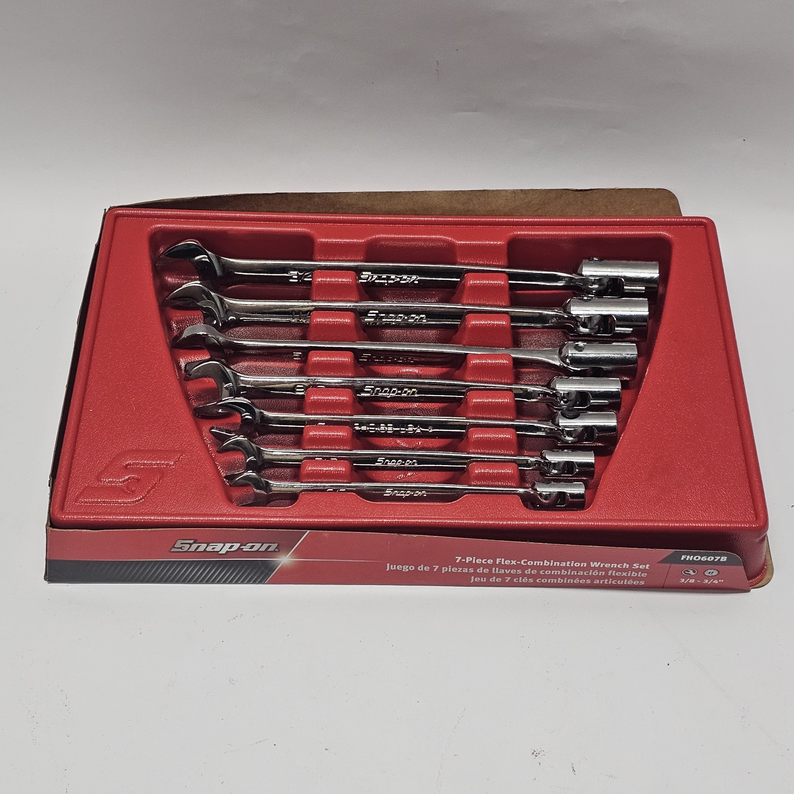 Snap On Tools USA 7Piece SAE FlexHead Open End Combo Wrench Set 3/8-3/4 FHO607B