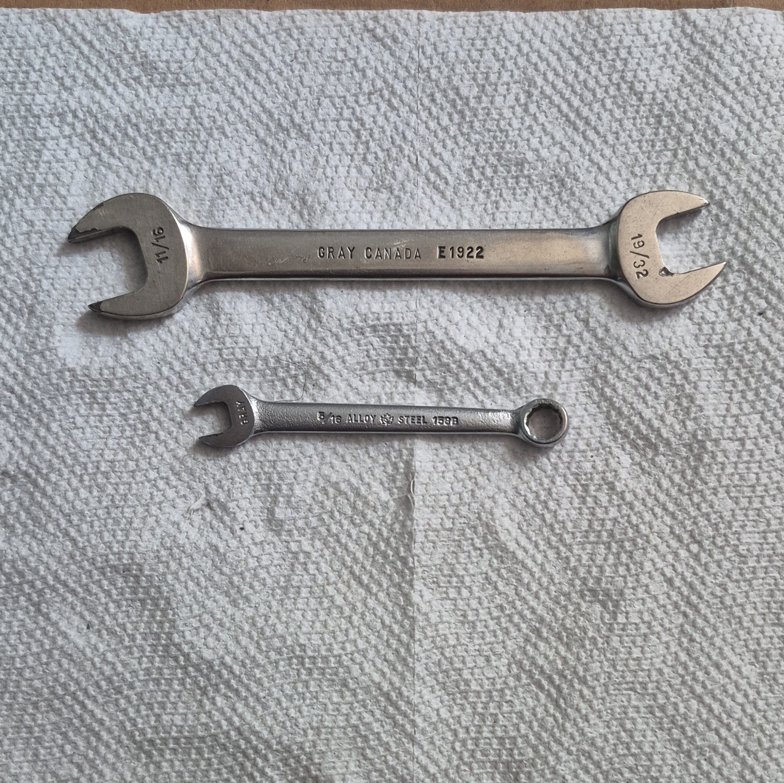 Vintage Gray Canada Wrench Lot of 2 11/16 19/32 5/16 Signed Mechanic Tools Rare