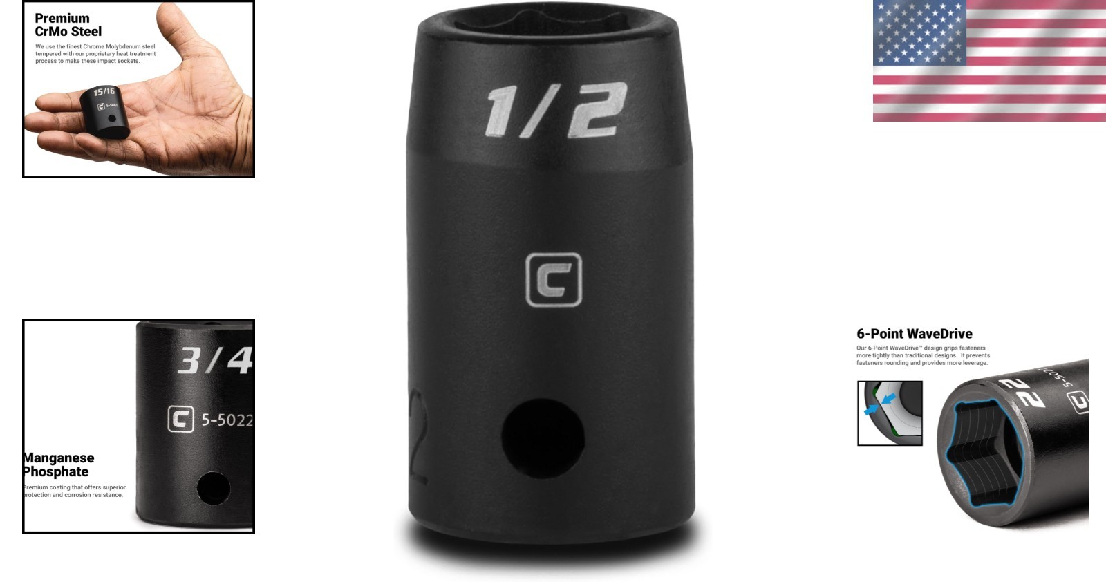 Professional 1/2-Inch Shallow Impact Socket – 6-Point Chrome Molybdenum Steel