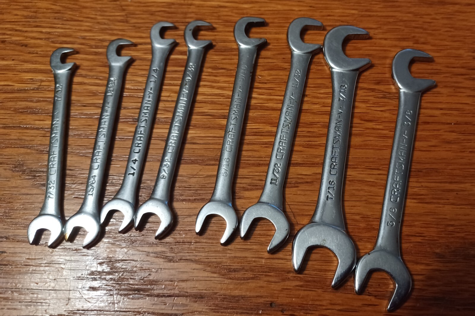 Vintage Craftsman -V- Open End Ignition Wrench Set 8 pieces Made USA SAE