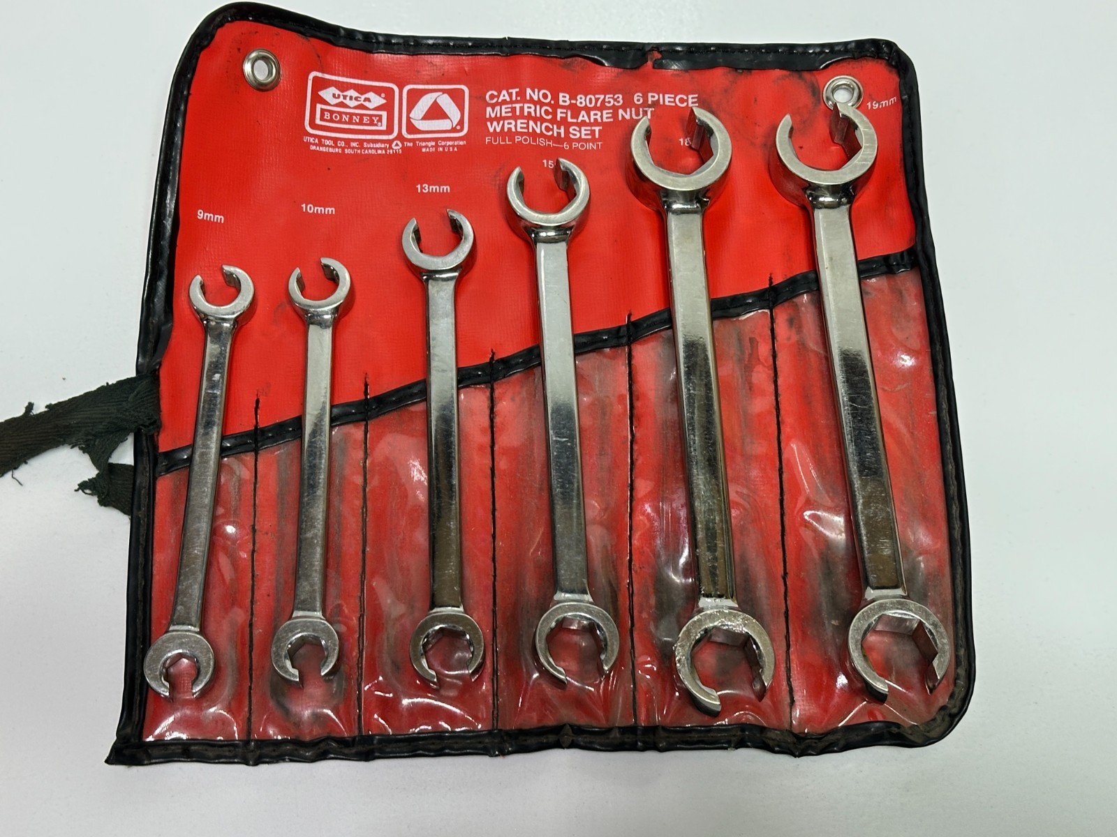 Bonney Tools USA 6pc Metric 9mm-21mm Flare Nut Line Wrench Set B-80753, Kit Bag