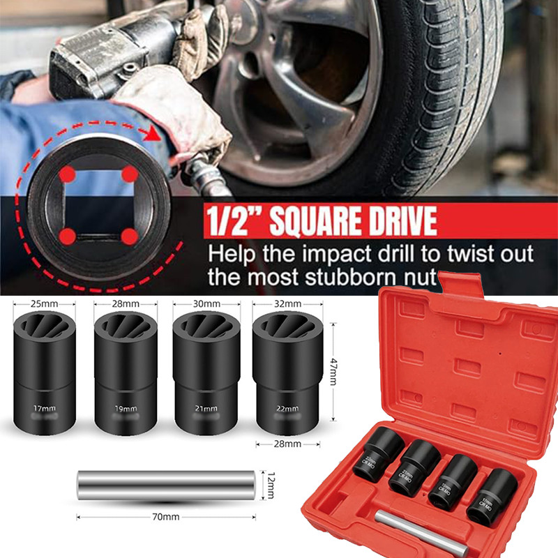 5Pcs Twist Socket 1/2” Drive For Wheel Lug Nut Damaged Removal and Extractor NEW