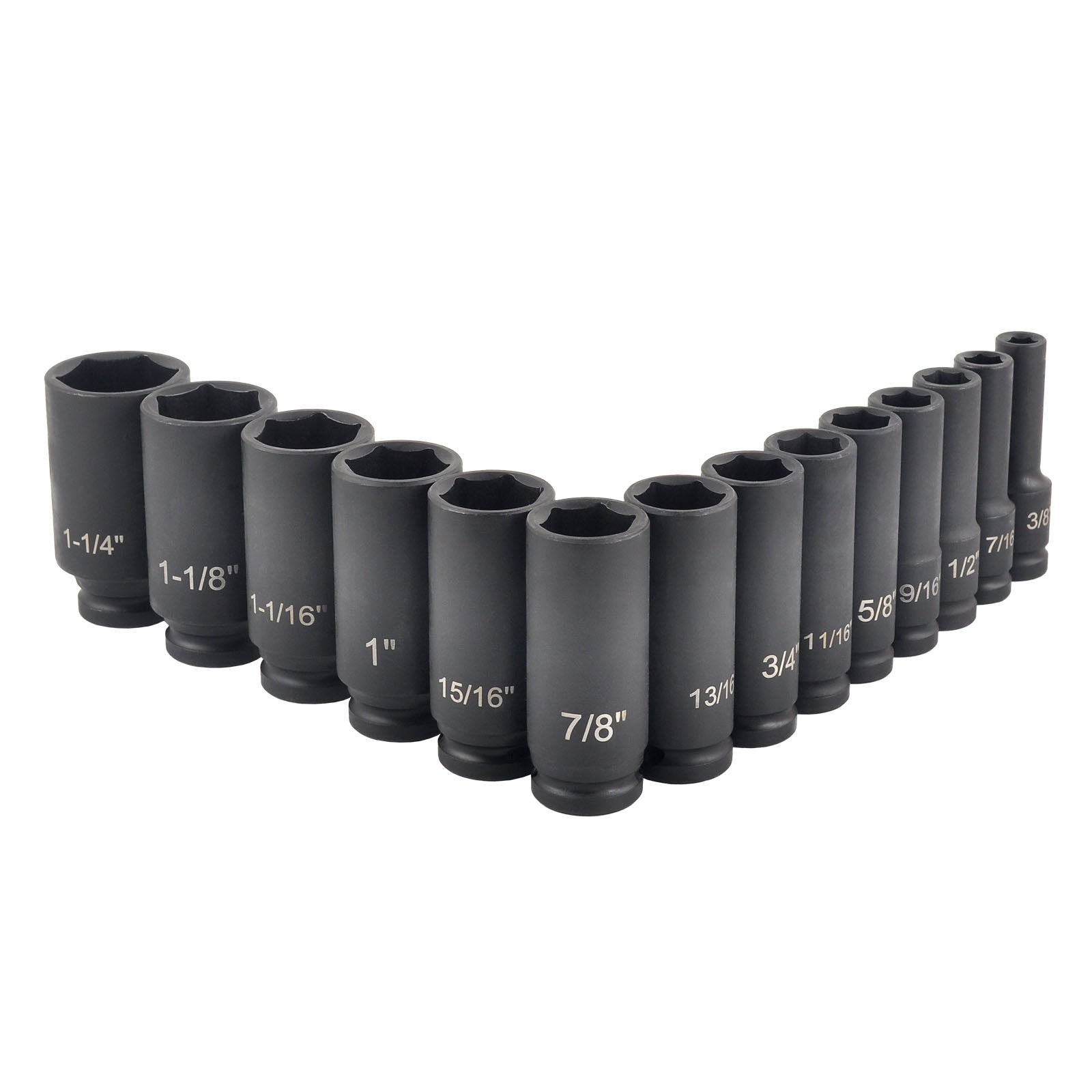 14 Piece 1/2″ Drive 6 Point CR-V Deep Shallow Impact Socket Set 3/8″ to 1-1/14″