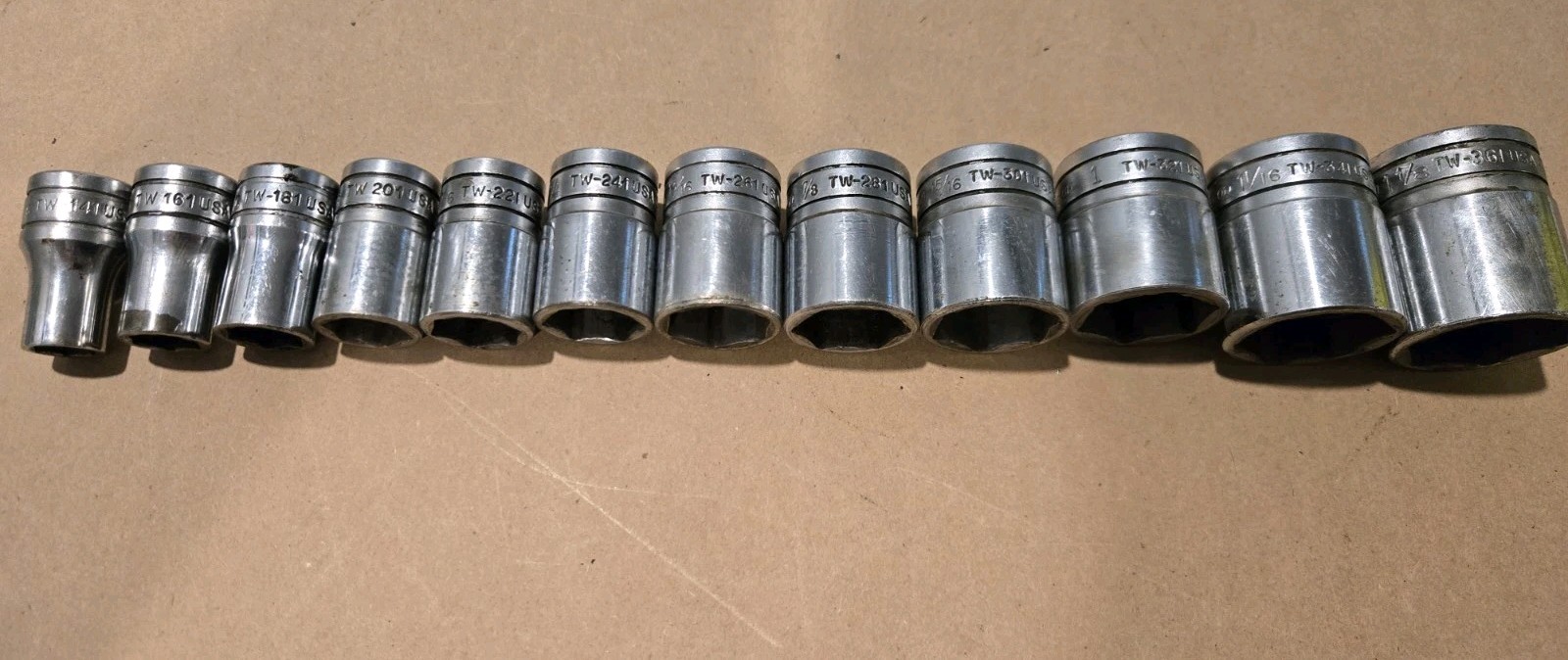 Snap On 1/2″ Drive 7/16″-1-1/8″ 6PT SAE Shallow Chrome Sockets USA Lot Of 12