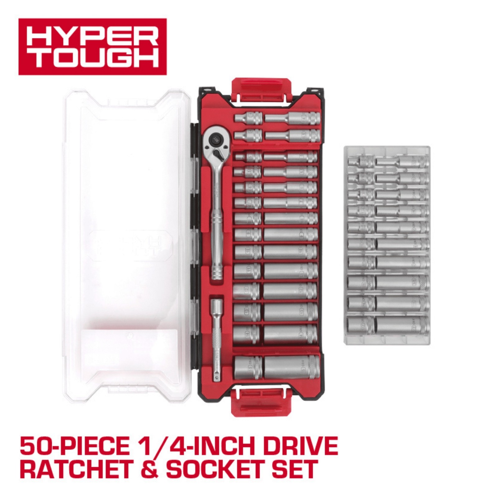 Hyper Tough 14-Inch Drive Ratchet and Socket Set, SAE and Metric, 50 Pieces