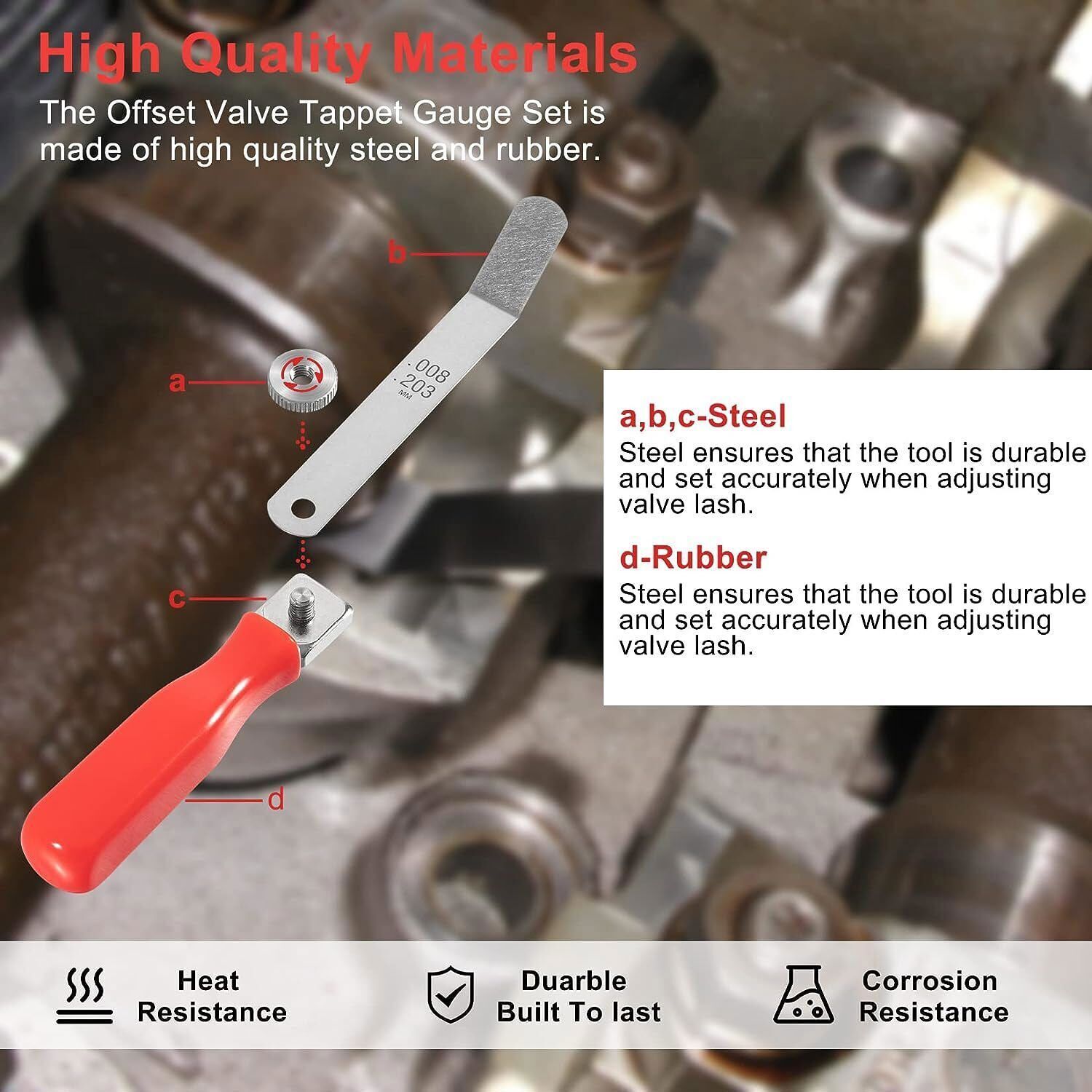 Valve Clearance Adjustment Tool Kit Offset Feeler Gauge Set+Jam Nut Valve