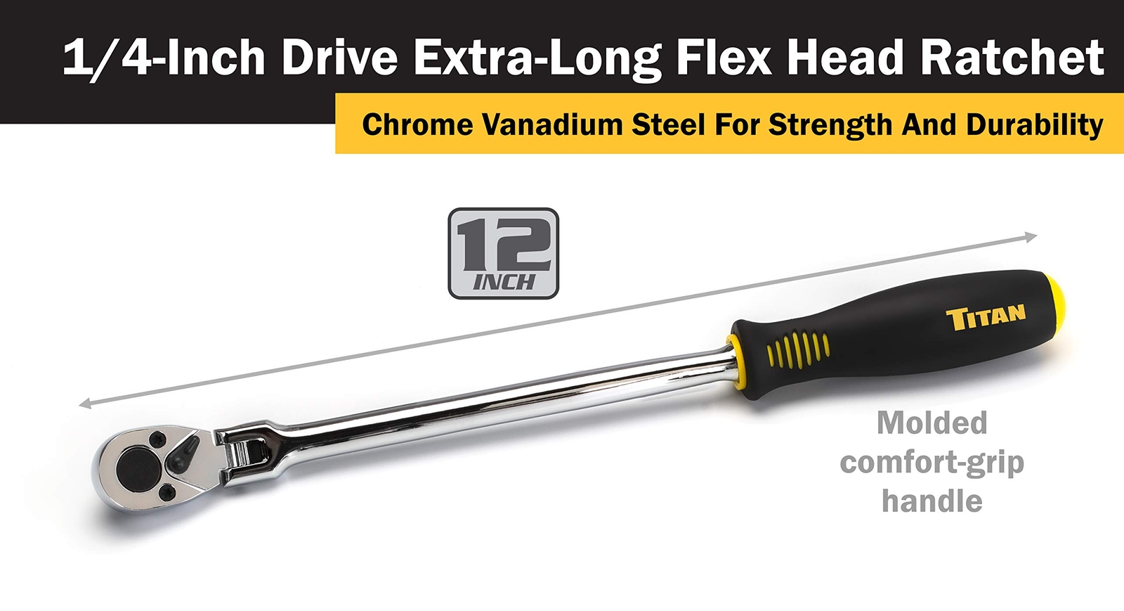Titan Tools 1/4in Dr 12in X Long Flex-Head Ratchet (11300)