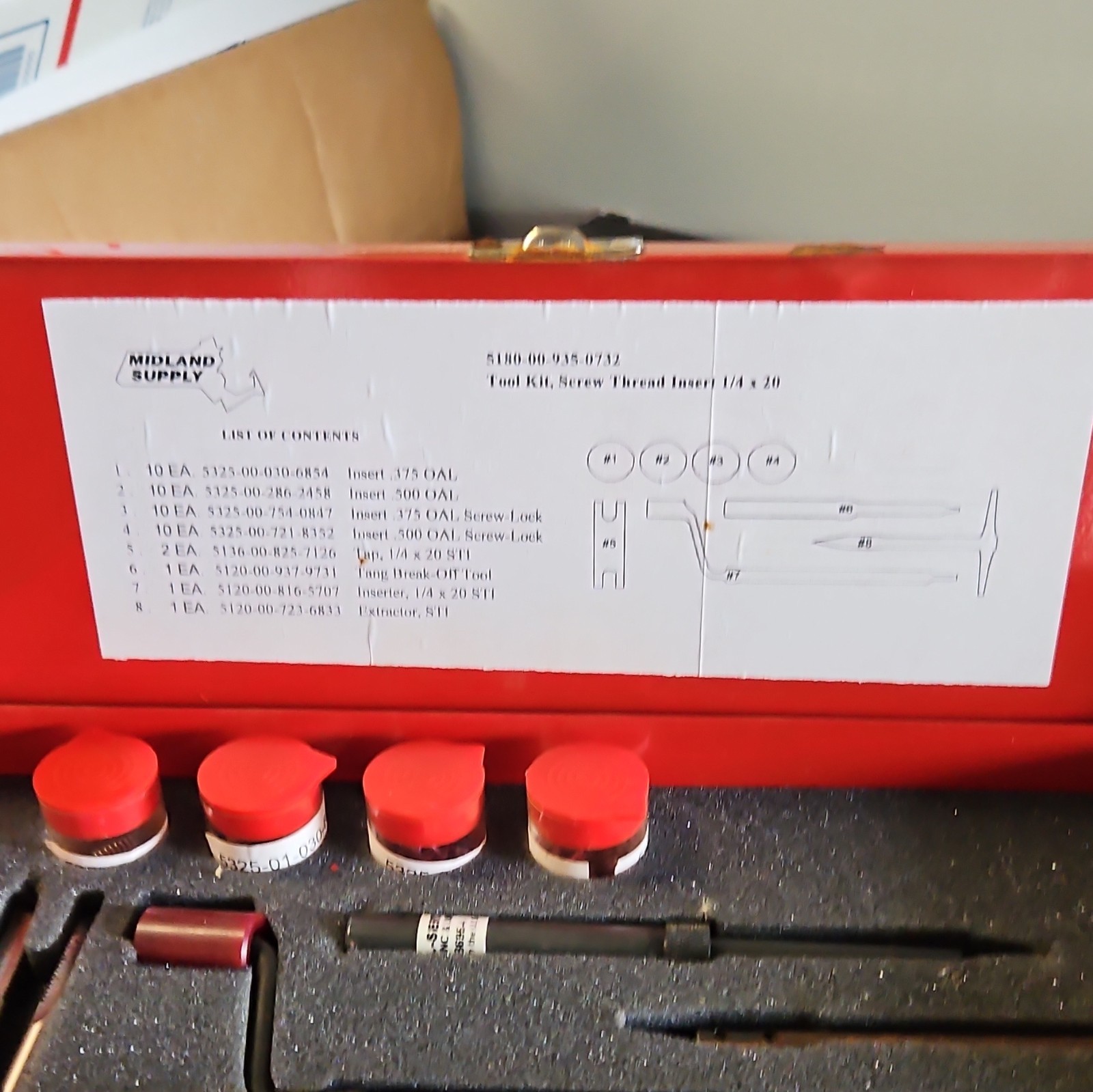 MIDLAND SUPPLY. 5180-00-935-0732 TOOL KIT. SCREW THREAD INSERT 1/4 x 20