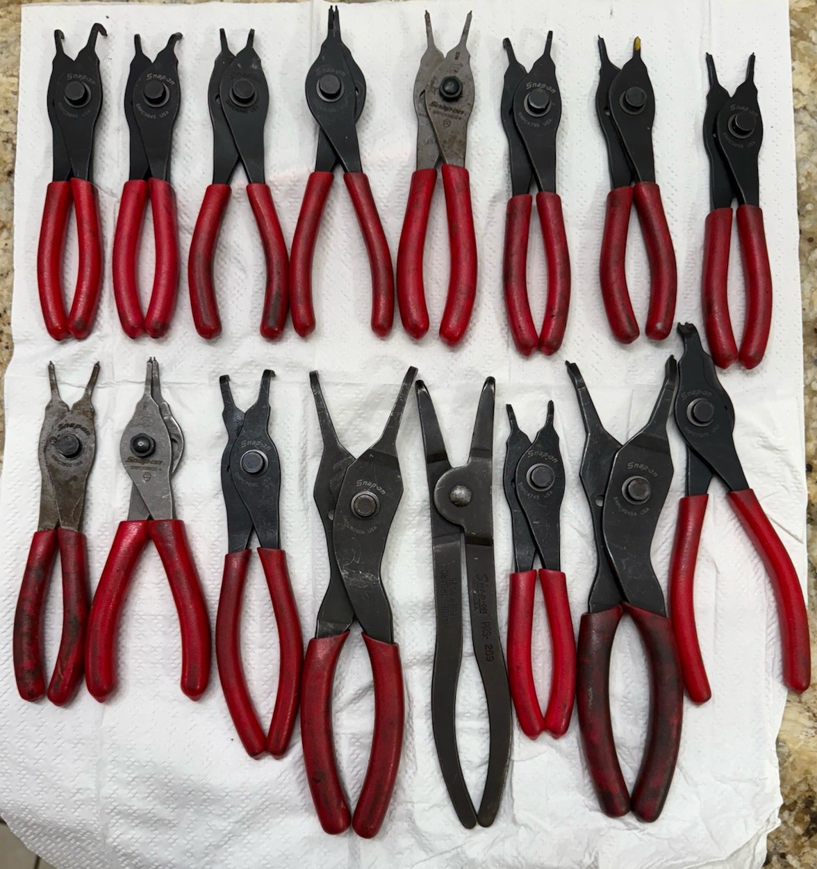 16 Snap On Snap Ring Pliers All Different Sizes Please See Pictures Adjustable