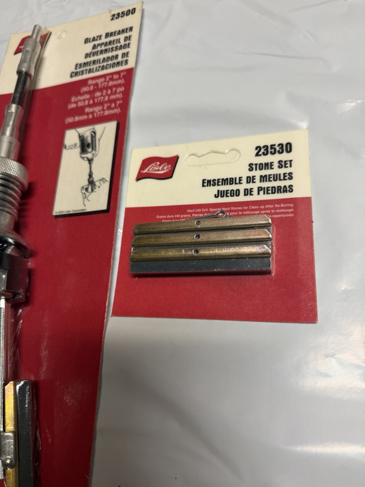 Engine Cylinder Set: Lisle 23500 Glaze Breaker 2″-7″ 220 grit + 23530 240 grit