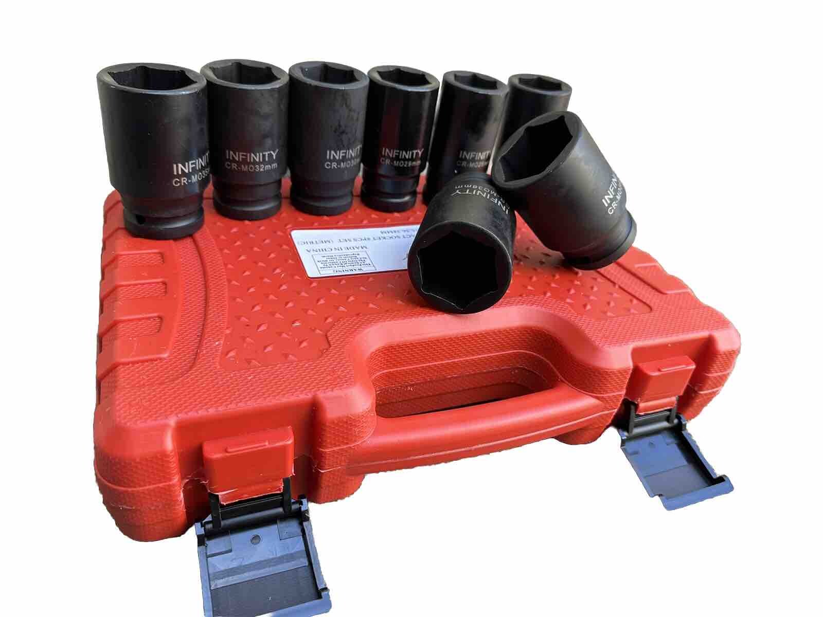 8 Pcs 3/4” Dr. Deep Impact Socket Set CR-MO Metric 6-Point 26mm ~38mm