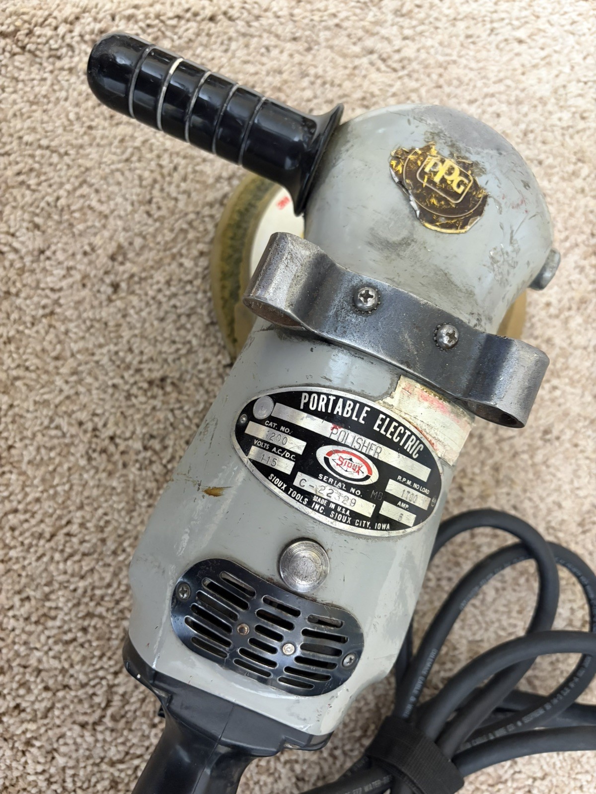 Vintage Old School SIOUX Portable ELECTRIC Polisher Buffer HEAVYDUTY MODEL 1200