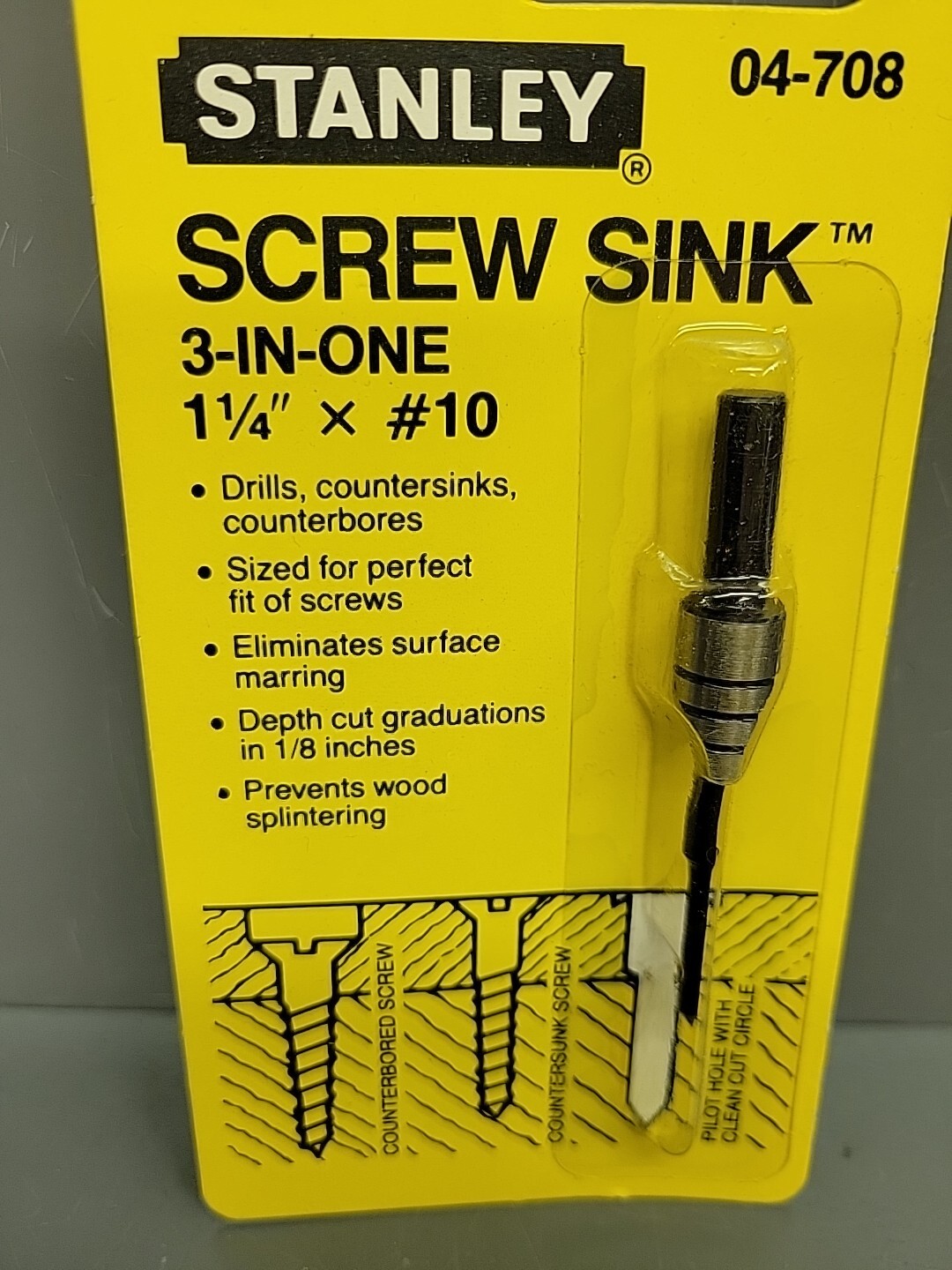 Stanley 04-708 3-In-One Screw Sink 1-1/4″ x #10 USA 1524A New Old Stock