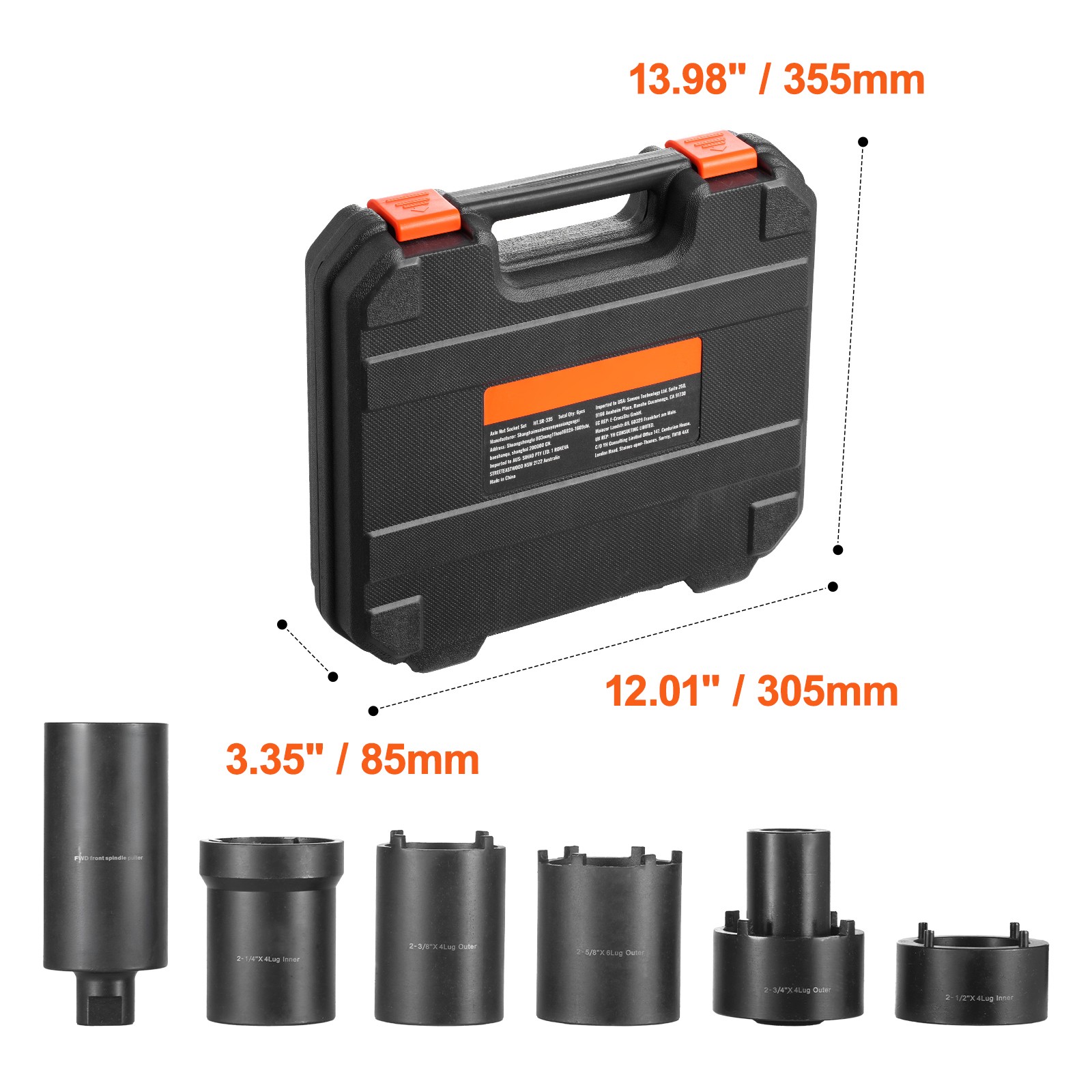 Uimoso 6-Piece Axle Hub Nut Socket Set with 1/2 Inch Drive Spindle Tool Kit