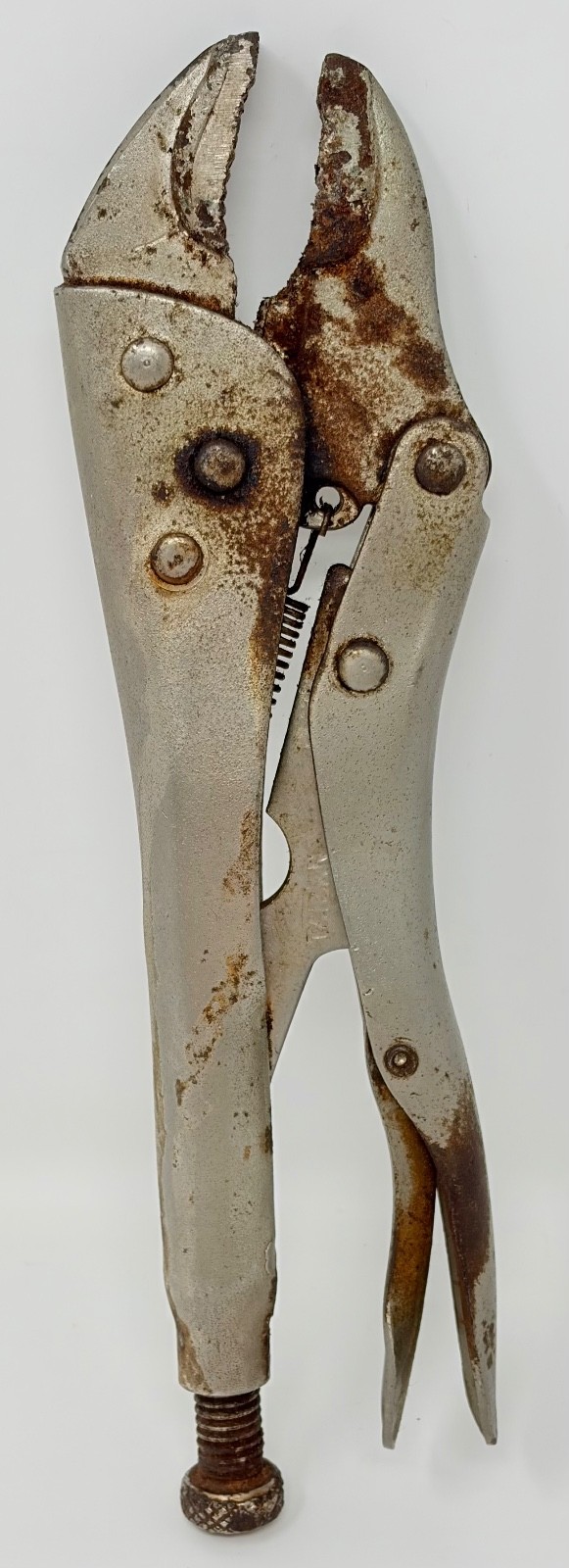 Vintage KR Tools Curved Jaw Locking Pliers 9in Vise Grip Adjustable AS-IS Rust