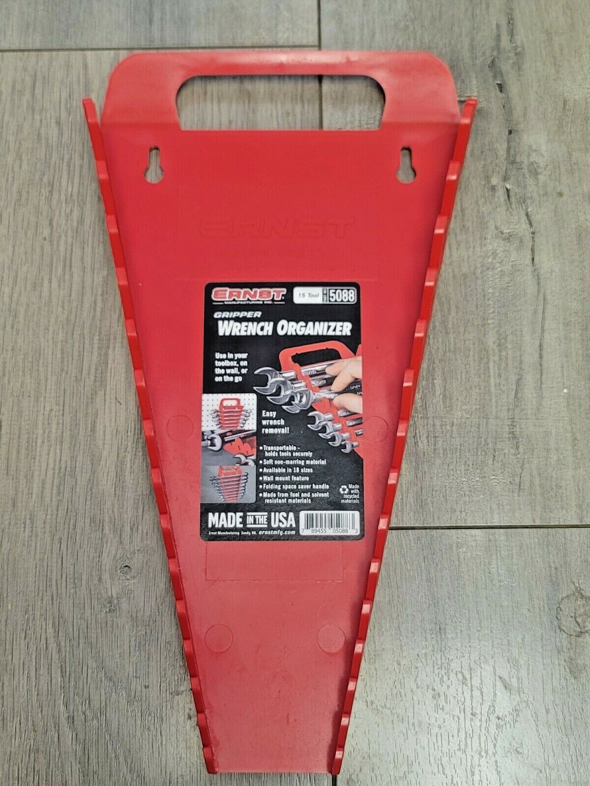 Ernst 15 Slot Red Gripper Wrench Rack Organizer, Made in USA #5088