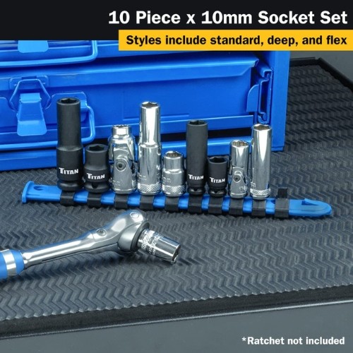 Titan 68660 10-Piece 10mm Socket Set, 1/4″ and 3/8″ Drive, Chrome Vanadium