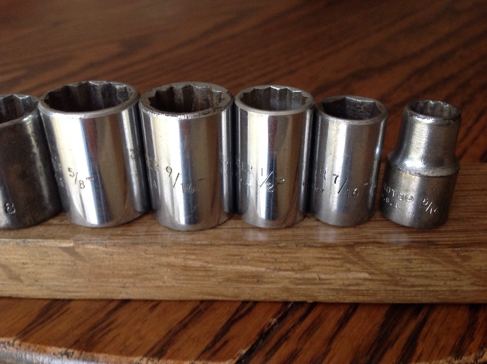 7 USA Challenger Proto Plomb 11/16″to 5/16″AF Sockets With 3/8″ Drive.