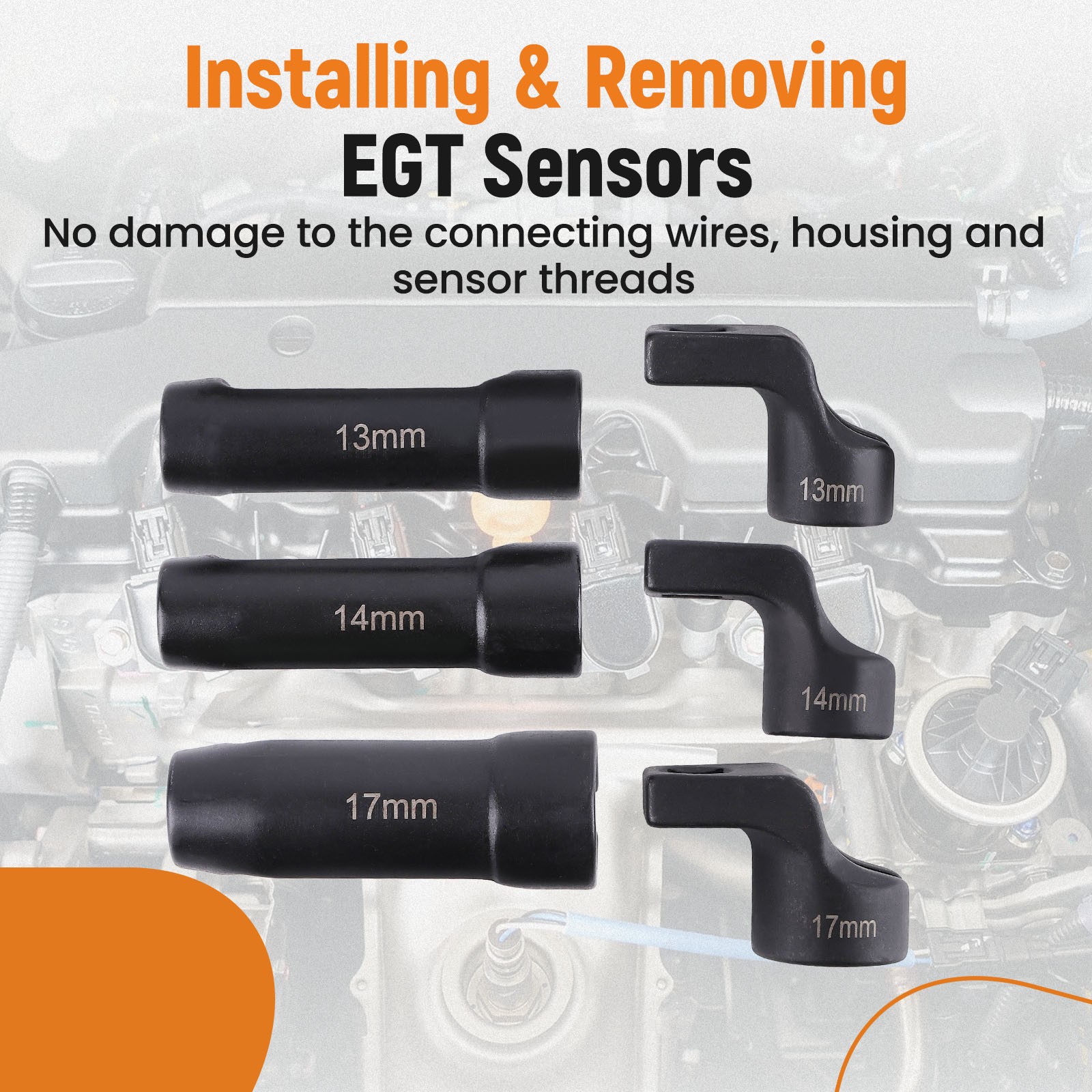 6x EGT Sensor Socket Set 13 14 17mm 3/8″ Exhaust Temperature Removal Tool Kit