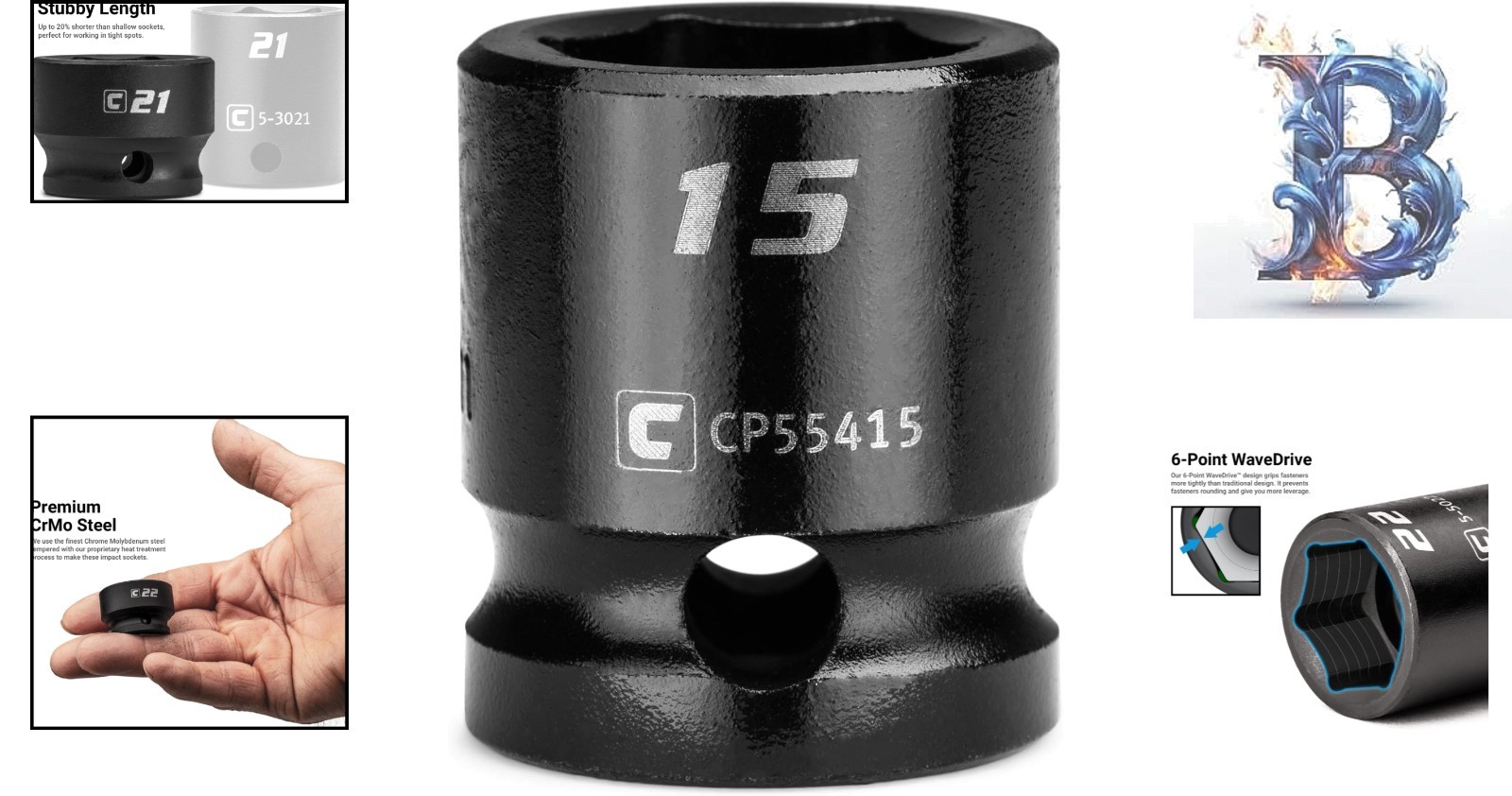 15 mm Stubby Impact Socket – 1/2 in. Drive 6-Point, Chrome Molybdenum Steel